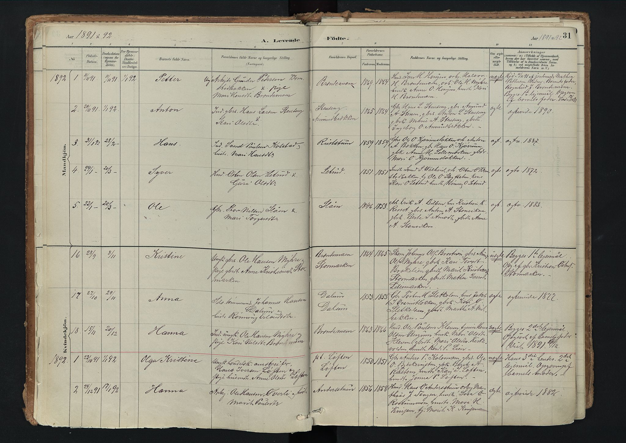 Nord-Fron prestekontor, SAH/PREST-080/H/Ha/Haa/L0003: Ministerialbok nr. 3, 1884-1914, s. 31