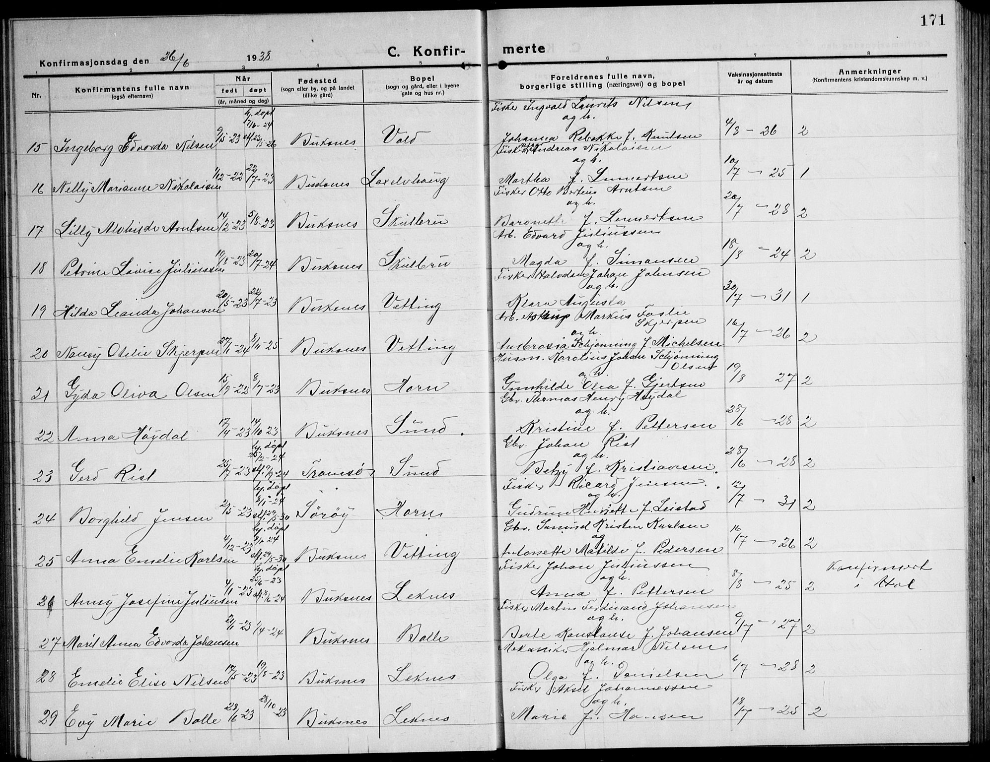 Ministerialprotokoller, klokkerbøker og fødselsregistre - Nordland, AV/SAT-A-1459/881/L1170: Klokkerbok nr. 881C07, 1930-1943, s. 171