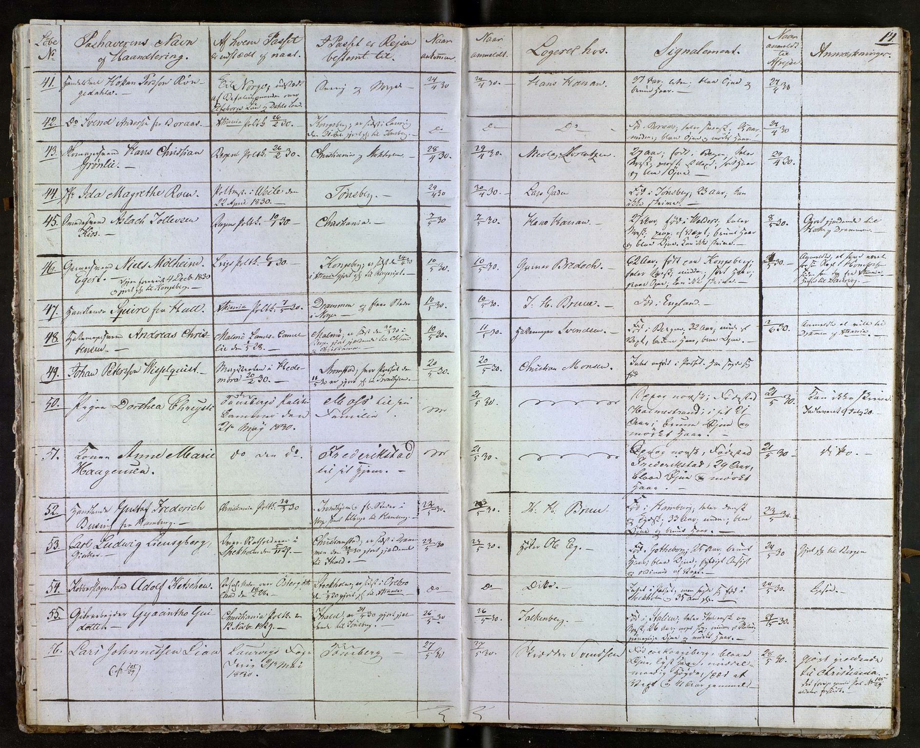 Tønsberg byfogd, AV/SAKO-A-224/N/Nb/L0001: Passjournal, 1829-1833, s. 14