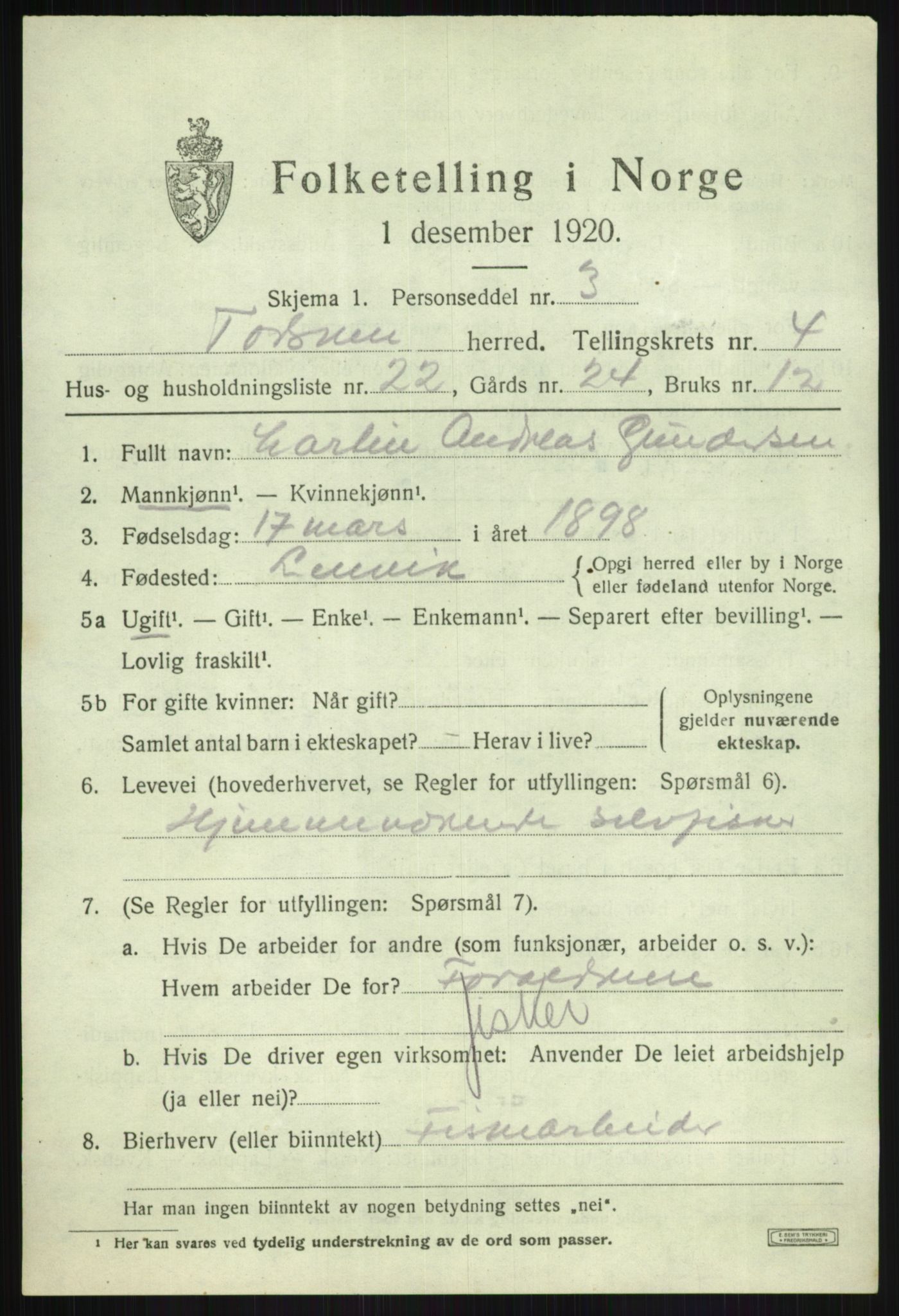 SATØ, Folketelling 1920 for 1928 Torsken herred, 1920, s. 1915