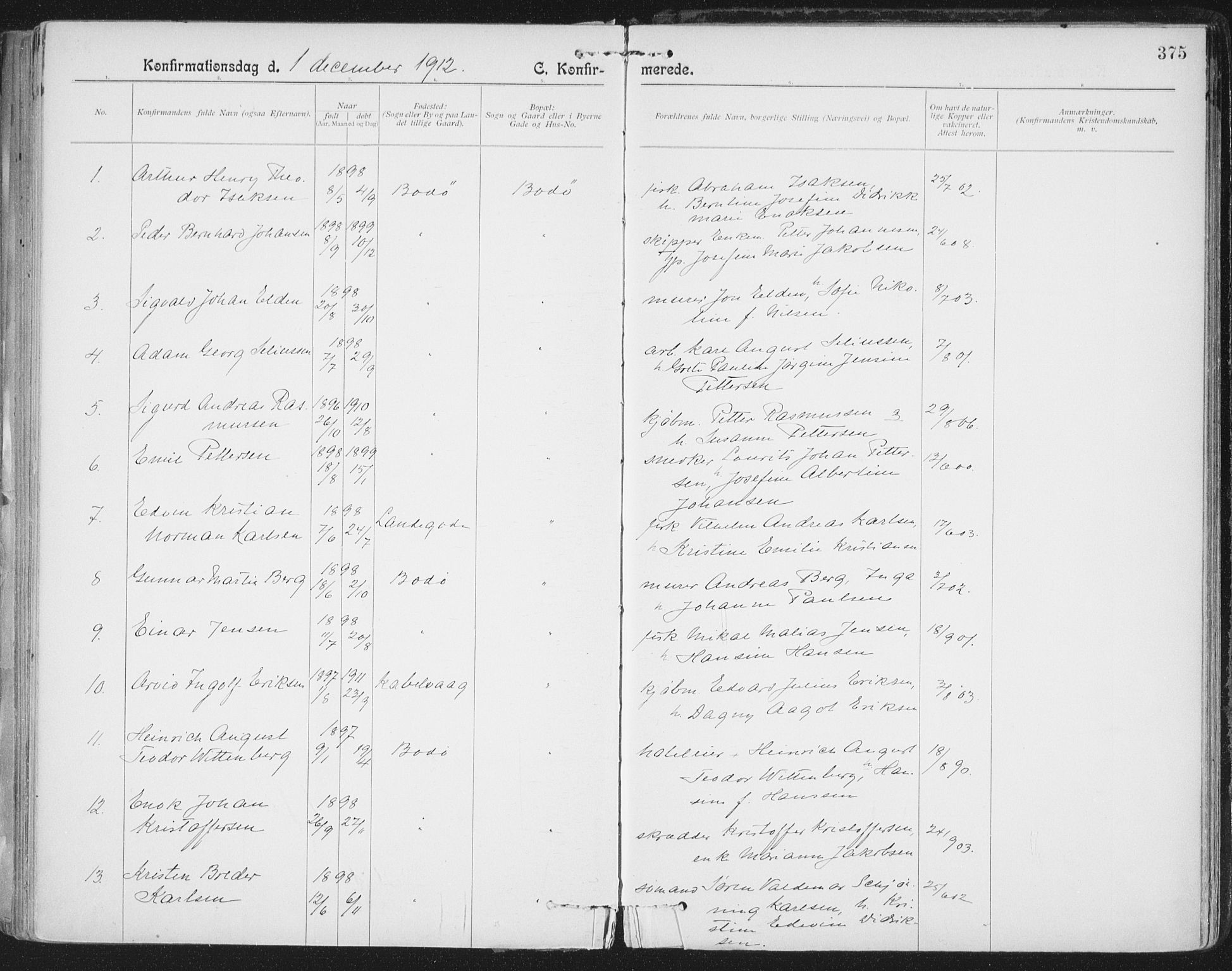 Ministerialprotokoller, klokkerbøker og fødselsregistre - Nordland, SAT/A-1459/801/L0011: Ministerialbok nr. 801A11, 1900-1916, s. 375
