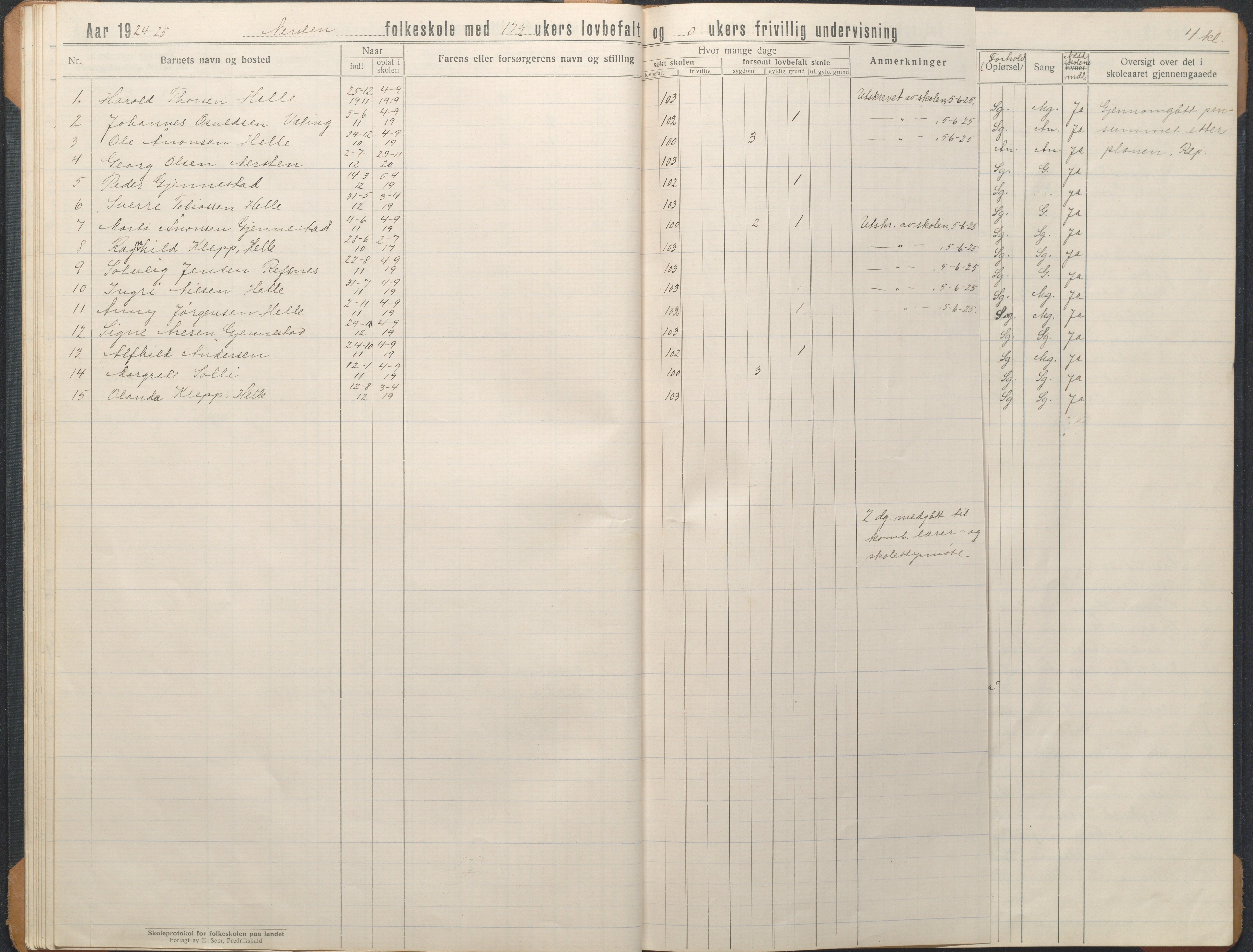 Øyestad kommune frem til 1979, AAKS/KA0920-PK/06/06L/L0004: Skoleprotokoll, 1920-1960