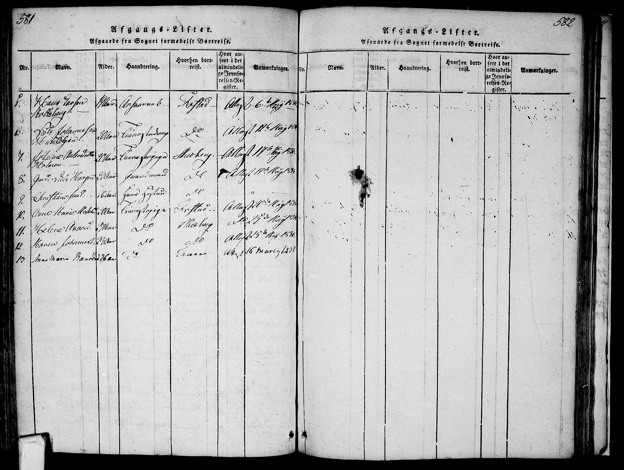 Borge prestekontor Kirkebøker, SAO/A-10903/F/Fa/L0003: Ministerialbok nr. I 3, 1815-1836, s. 581-582