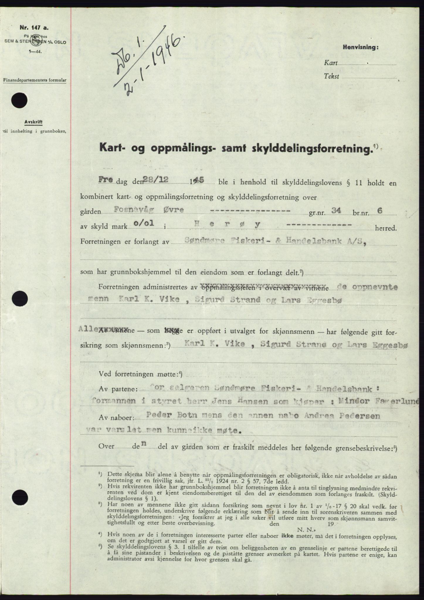 Søre Sunnmøre sorenskriveri, SAT/A-4122/1/2/2C/L0077: Pantebok nr. 3A, 1945-1946, Dagboknr: 1/1946