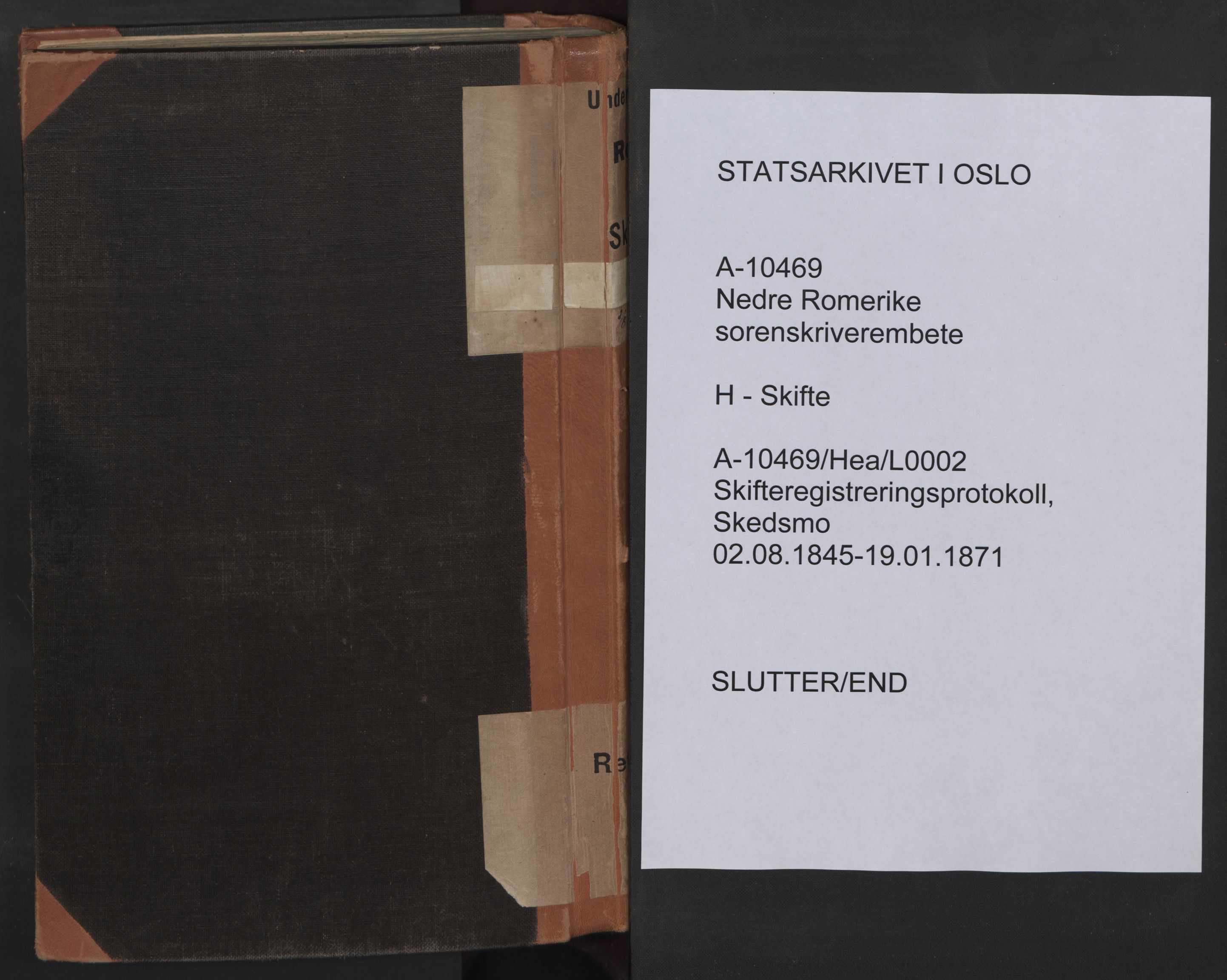 Nedre Romerike sorenskriveri, SAO/A-10469/H/He/Hea/L0002: Skifteregistreringsprotokoll - Skedsmo, 1845-1871