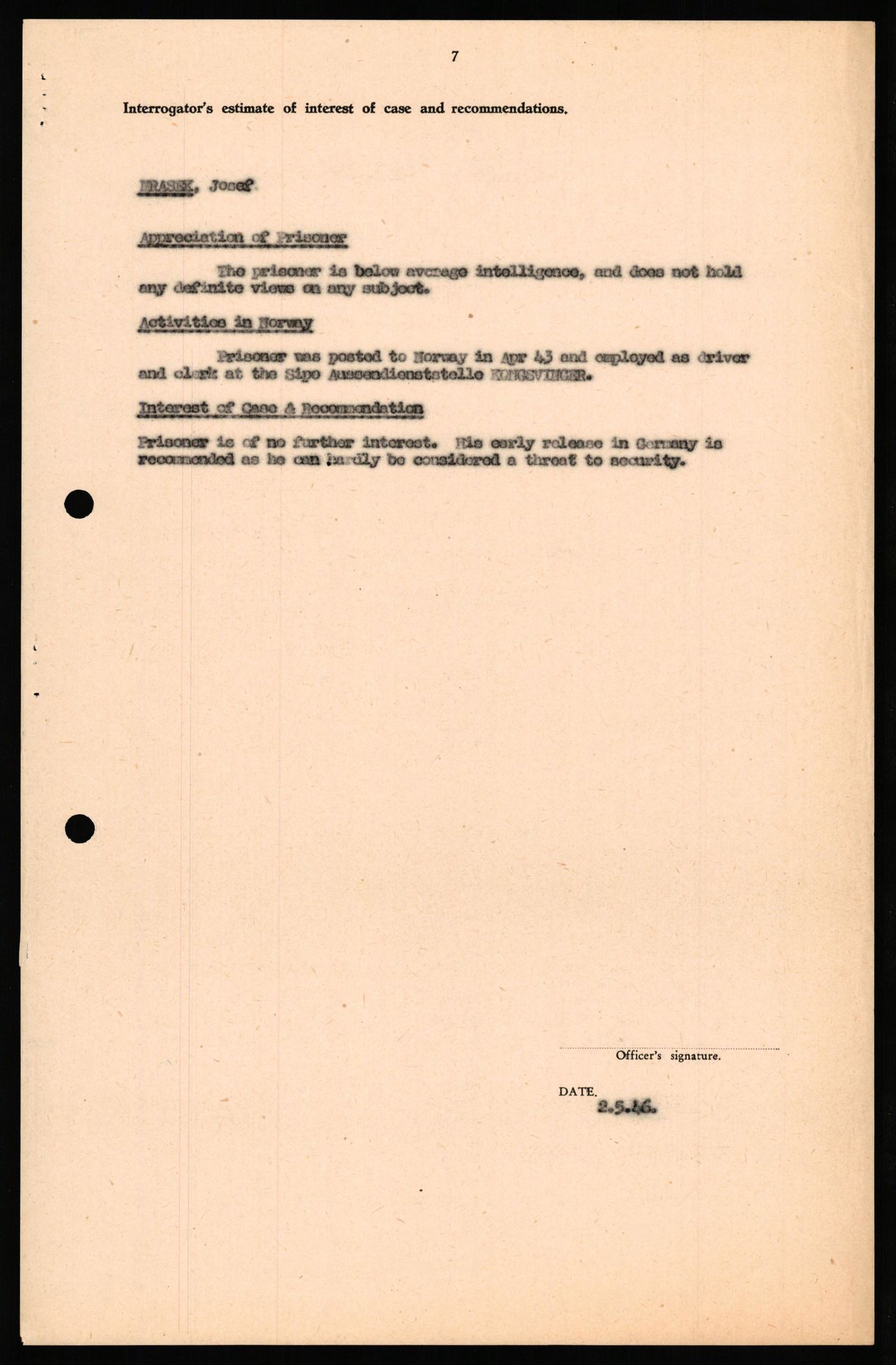 Forsvaret, Forsvarets overkommando II, RA/RAFA-3915/D/Db/L0041: CI Questionaires.  Diverse nasjonaliteter., 1945-1946, s. 303