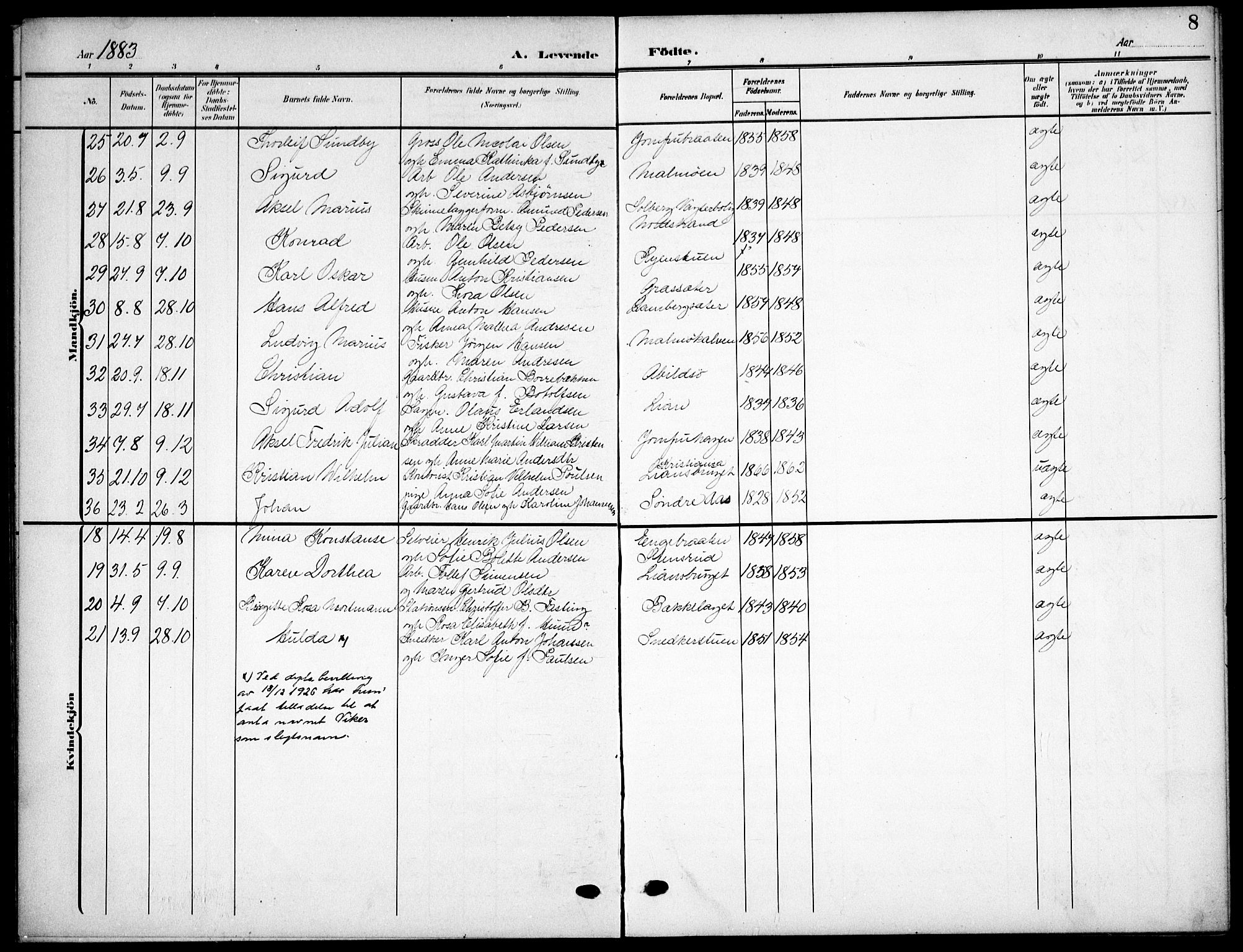 Nordstrand prestekontor Kirkebøker, AV/SAO-A-10362a/F/Fa/L0000: Ministerialbok nr.  0, 1881-1900, s. 8