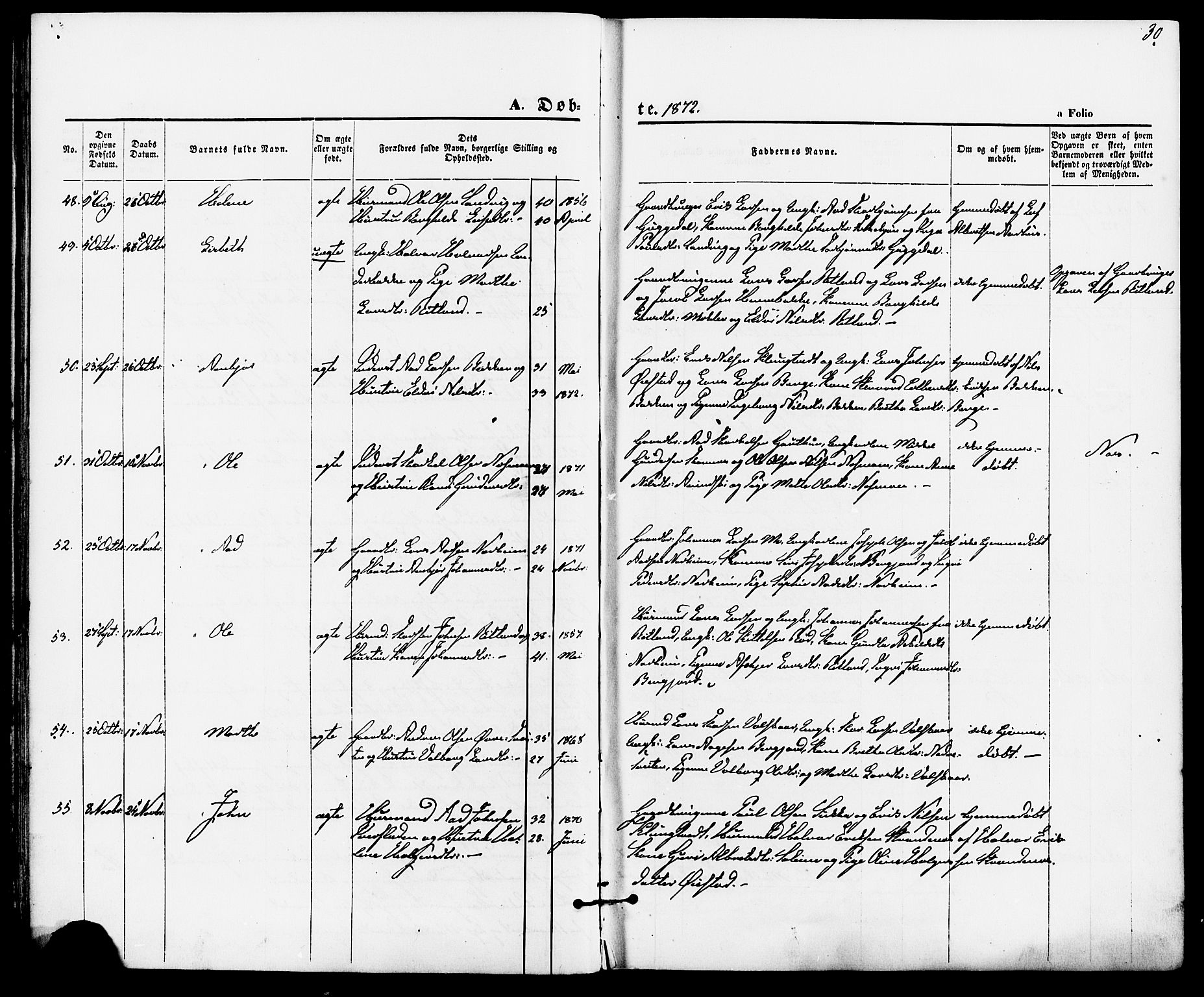 Suldal sokneprestkontor, AV/SAST-A-101845/01/IV/L0010: Ministerialbok nr. A 10, 1869-1878, s. 30