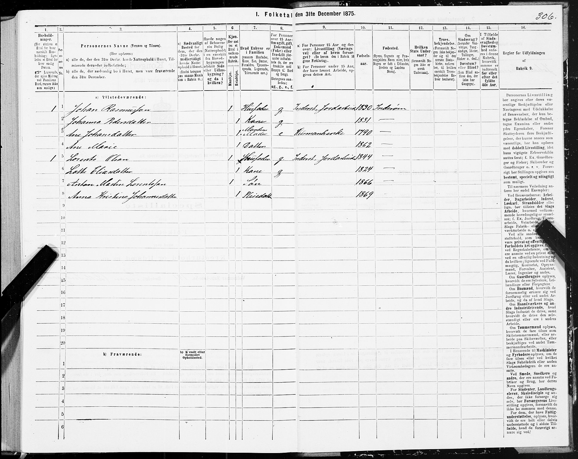 SAT, Folketelling 1875 for 1729P Inderøy prestegjeld, 1875, s. 1306