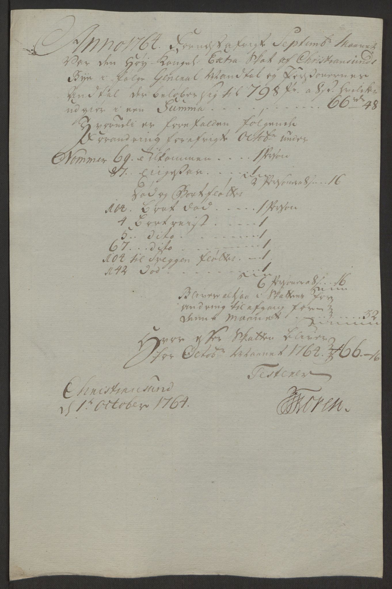 Rentekammeret inntil 1814, Reviderte regnskaper, Byregnskaper, AV/RA-EA-4066/R/Rr/L0495/0004: [R1] Kontribusjonsregnskap / Ekstraskatt, 1762-1772, s. 45