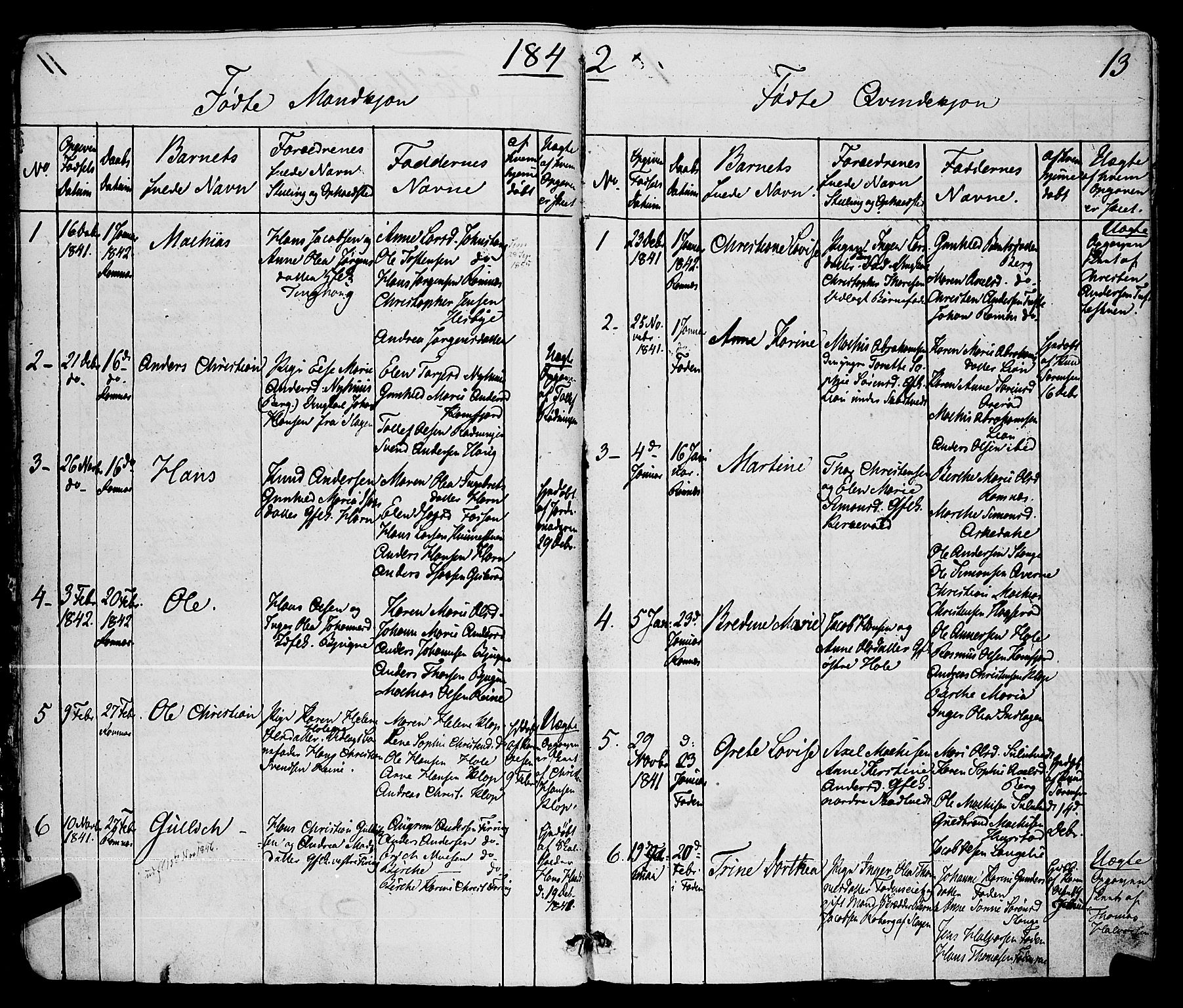 Ramnes kirkebøker, AV/SAKO-A-314/F/Fa/L0005: Ministerialbok nr. I 5, 1841-1861, s. 12-13