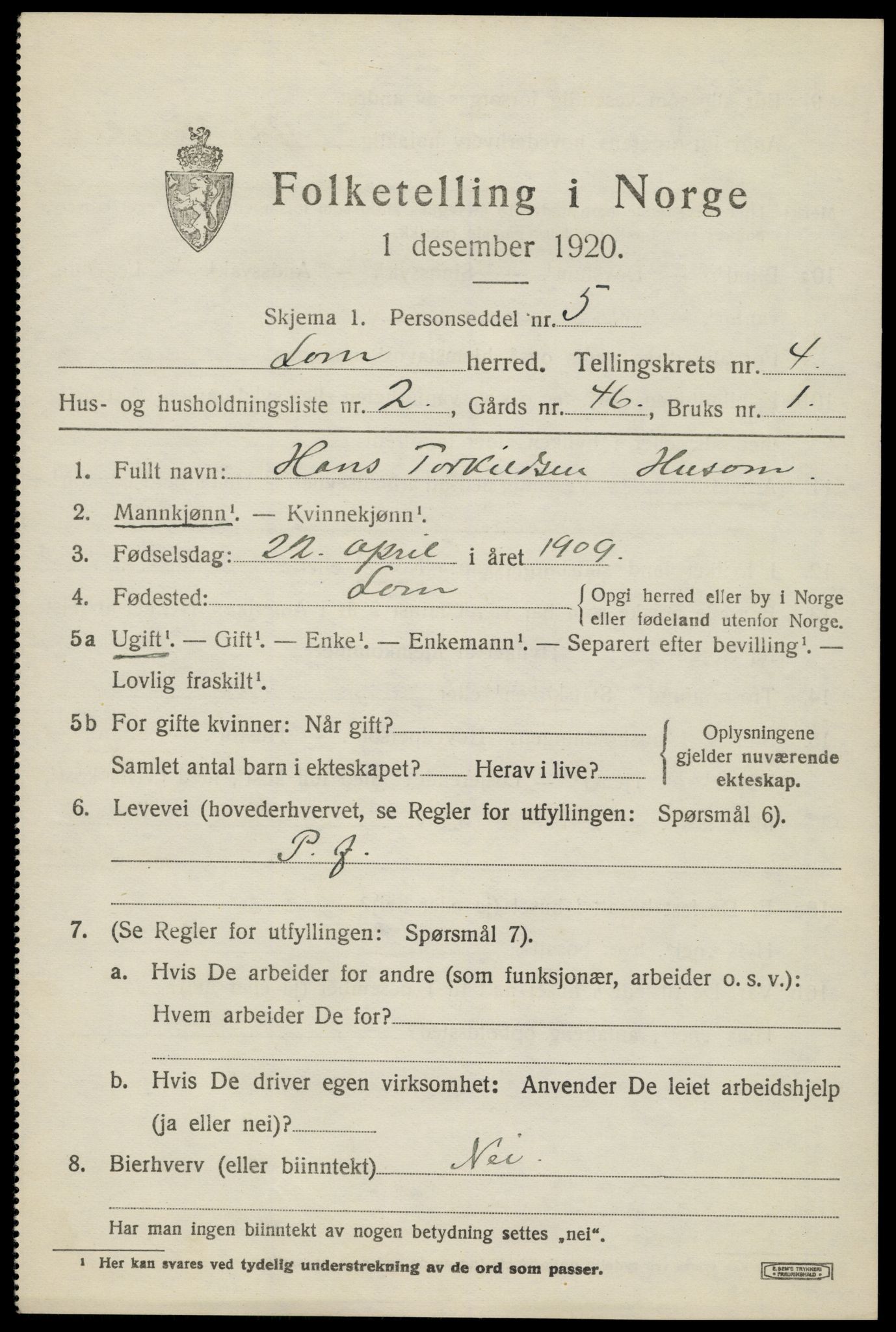 SAH, Folketelling 1920 for 0514 Lom herred, 1920, s. 2598