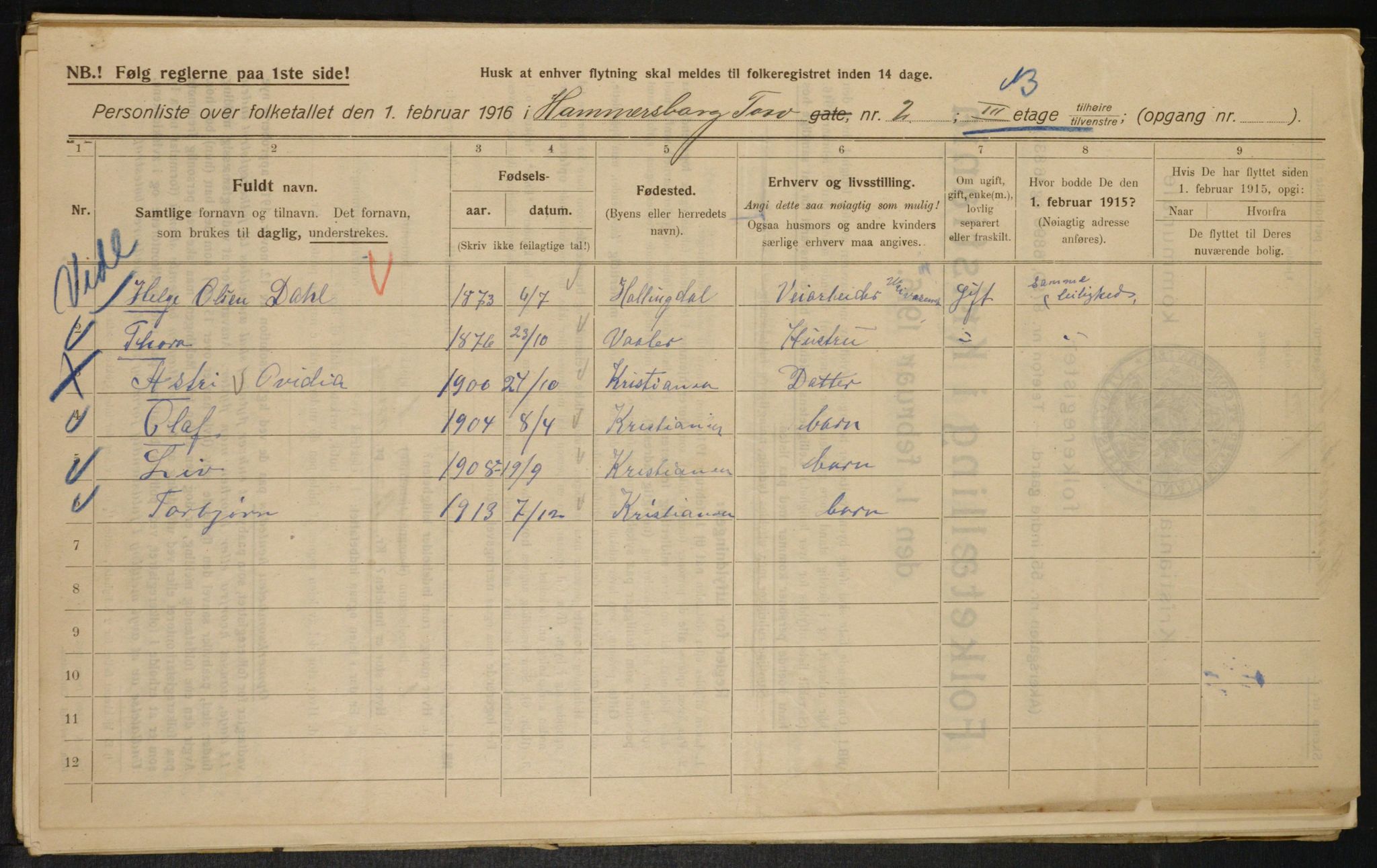 OBA, Kommunal folketelling 1.2.1916 for Kristiania, 1916, s. 34996