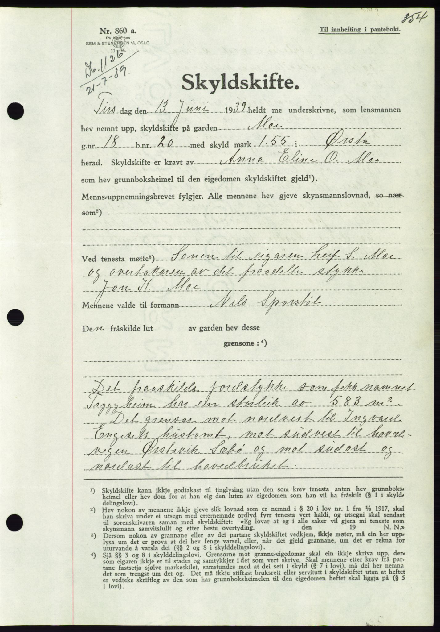 Søre Sunnmøre sorenskriveri, AV/SAT-A-4122/1/2/2C/L0068: Pantebok nr. 62, 1939-1939, Dagboknr: 1126/1939