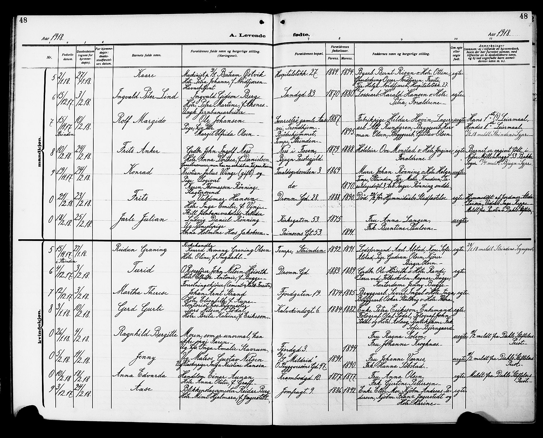 Ministerialprotokoller, klokkerbøker og fødselsregistre - Sør-Trøndelag, SAT/A-1456/602/L0147: Klokkerbok nr. 602C15, 1911-1924, s. 48
