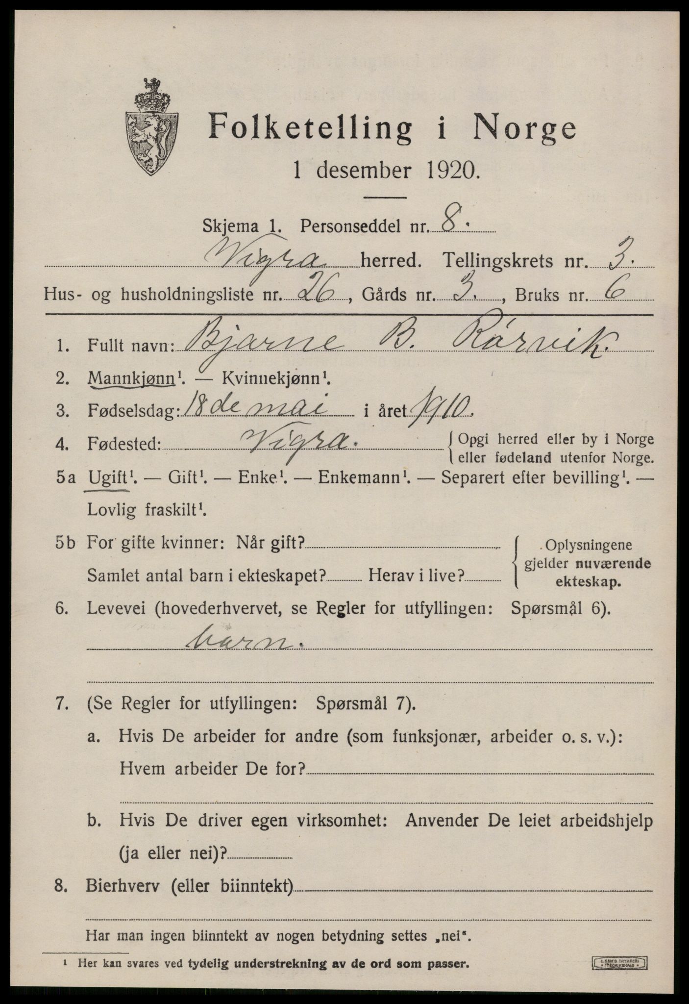 SAT, Folketelling 1920 for 1533 Vigra herred, 1920, s. 1718
