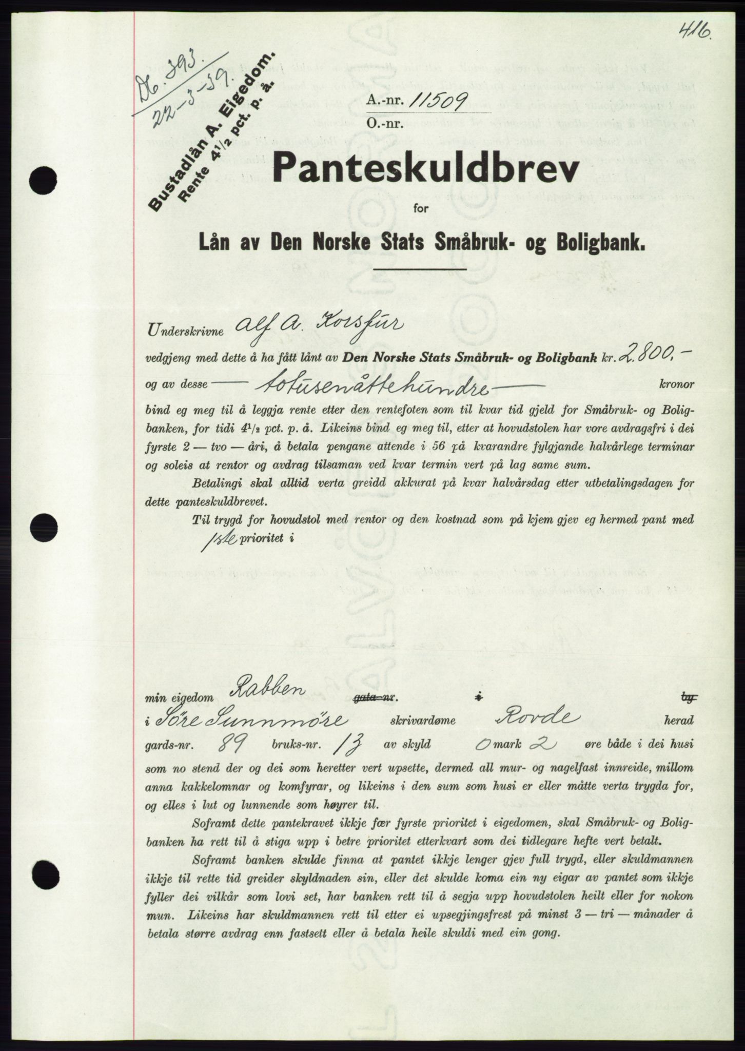 Søre Sunnmøre sorenskriveri, AV/SAT-A-4122/1/2/2C/L0067: Pantebok nr. 61, 1938-1939, Dagboknr: 393/1939