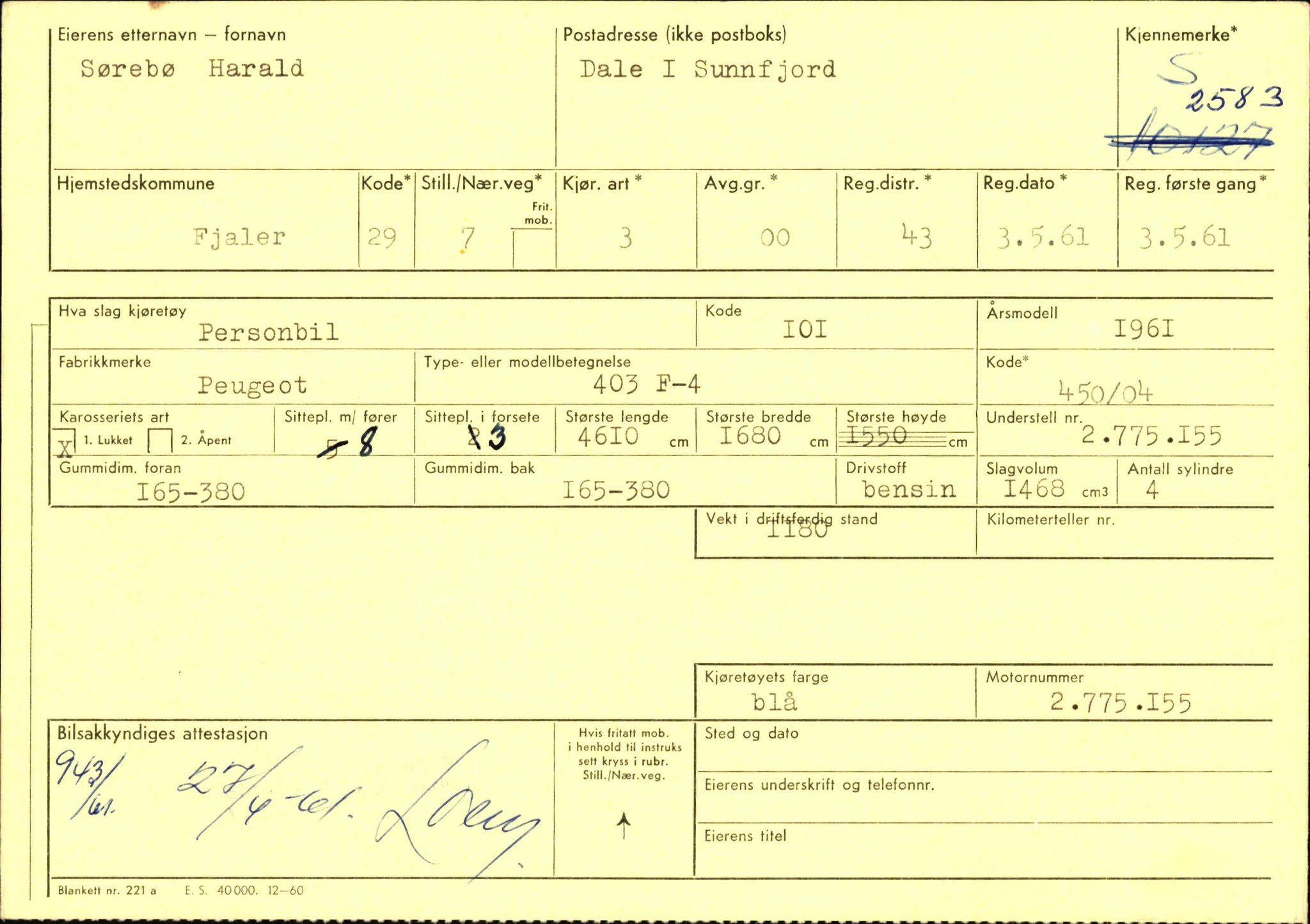 Statens vegvesen, Sogn og Fjordane vegkontor, AV/SAB-A-5301/4/F/L0004: Registerkort utmeldte Fjordane S2500-2700, S7200-7899, 1930-1961, s. 129