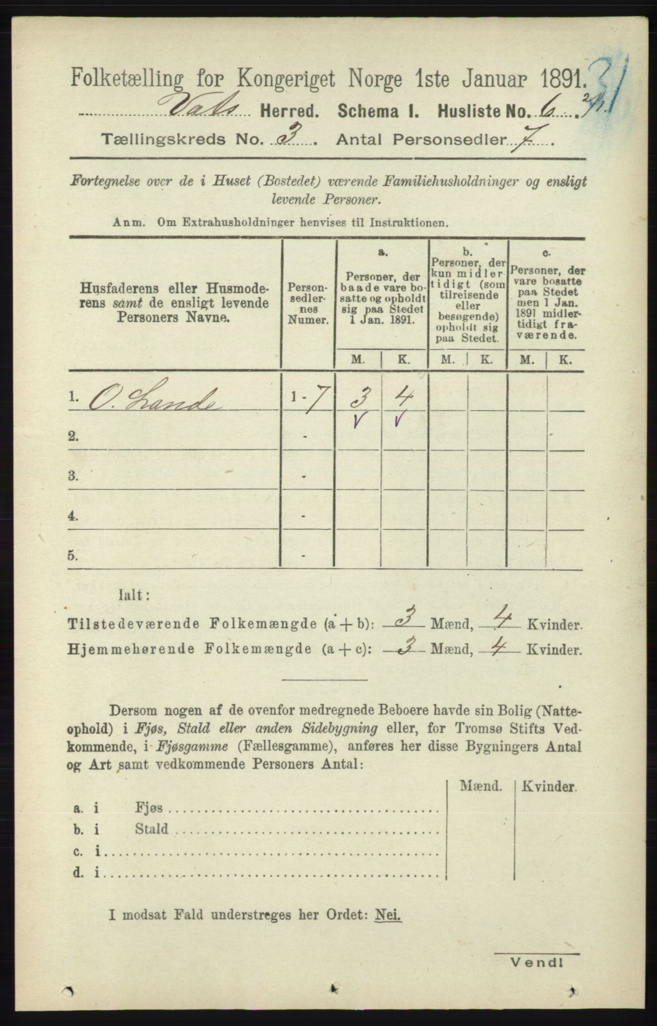 RA, Folketelling 1891 for 1155 Vats herred, 1891, s. 425