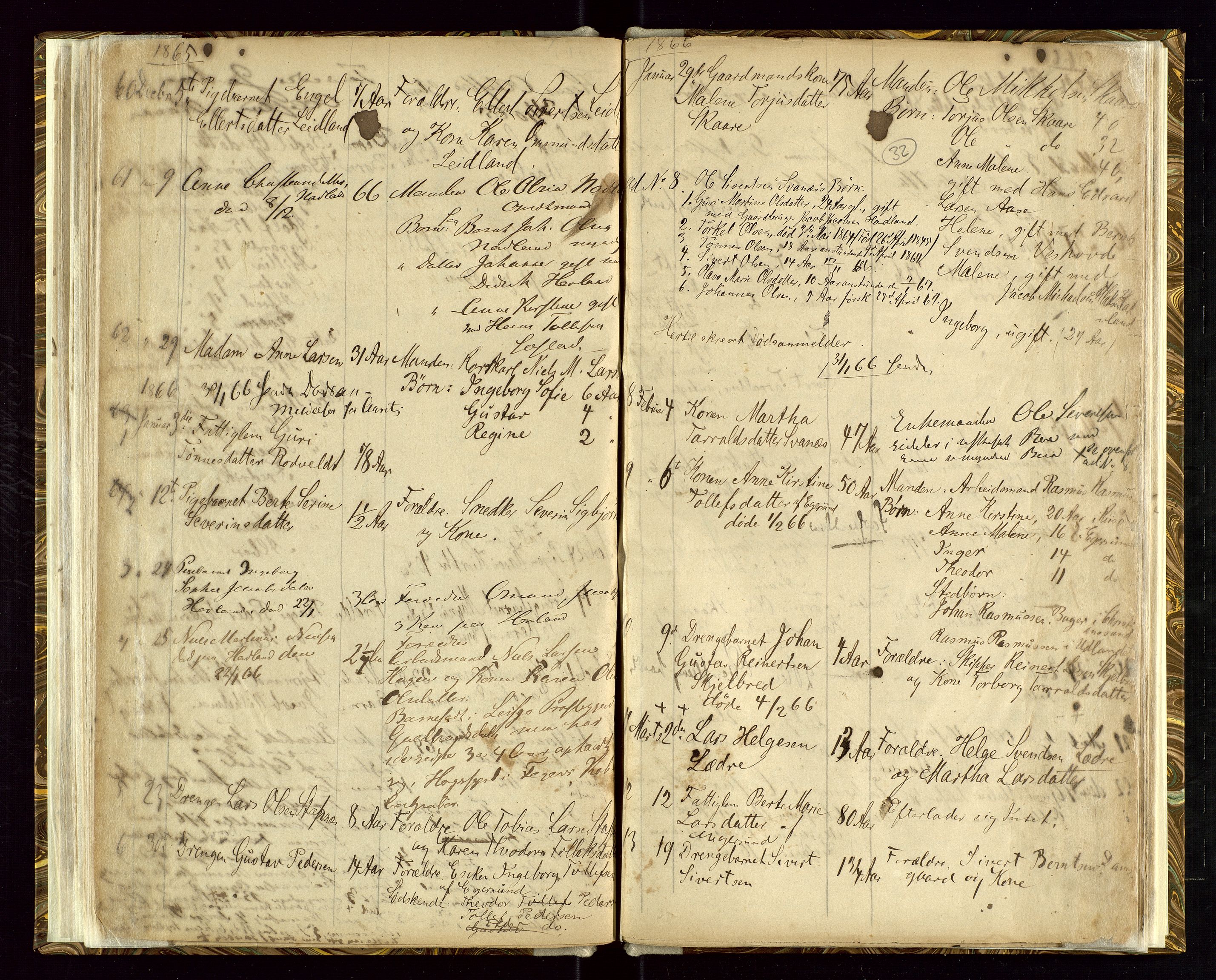 Eigersund lensmannskontor, AV/SAST-A-100171/Gga/L0001: "Fortegnelse over anmeldte Dødsfald i Egersunds Ladested og Landsogn", 1859-1868, s. 32