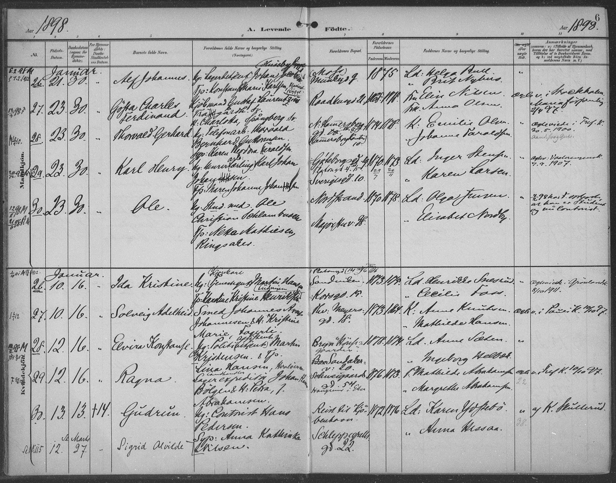 Rikshospitalet prestekontor Kirkebøker, AV/SAO-A-10309b/F/L0011: Ministerialbok nr. 11, 1898-1900, s. 6