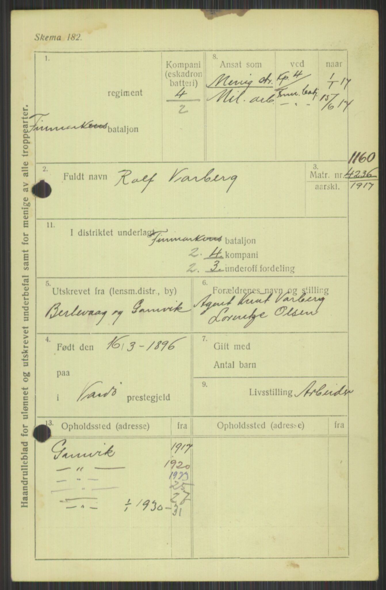 Forsvaret, Varanger bataljon, AV/RA-RAFA-2258/1/D/L0440: Rulleblad for fødte 1892-1912, 1892-1912, s. 183