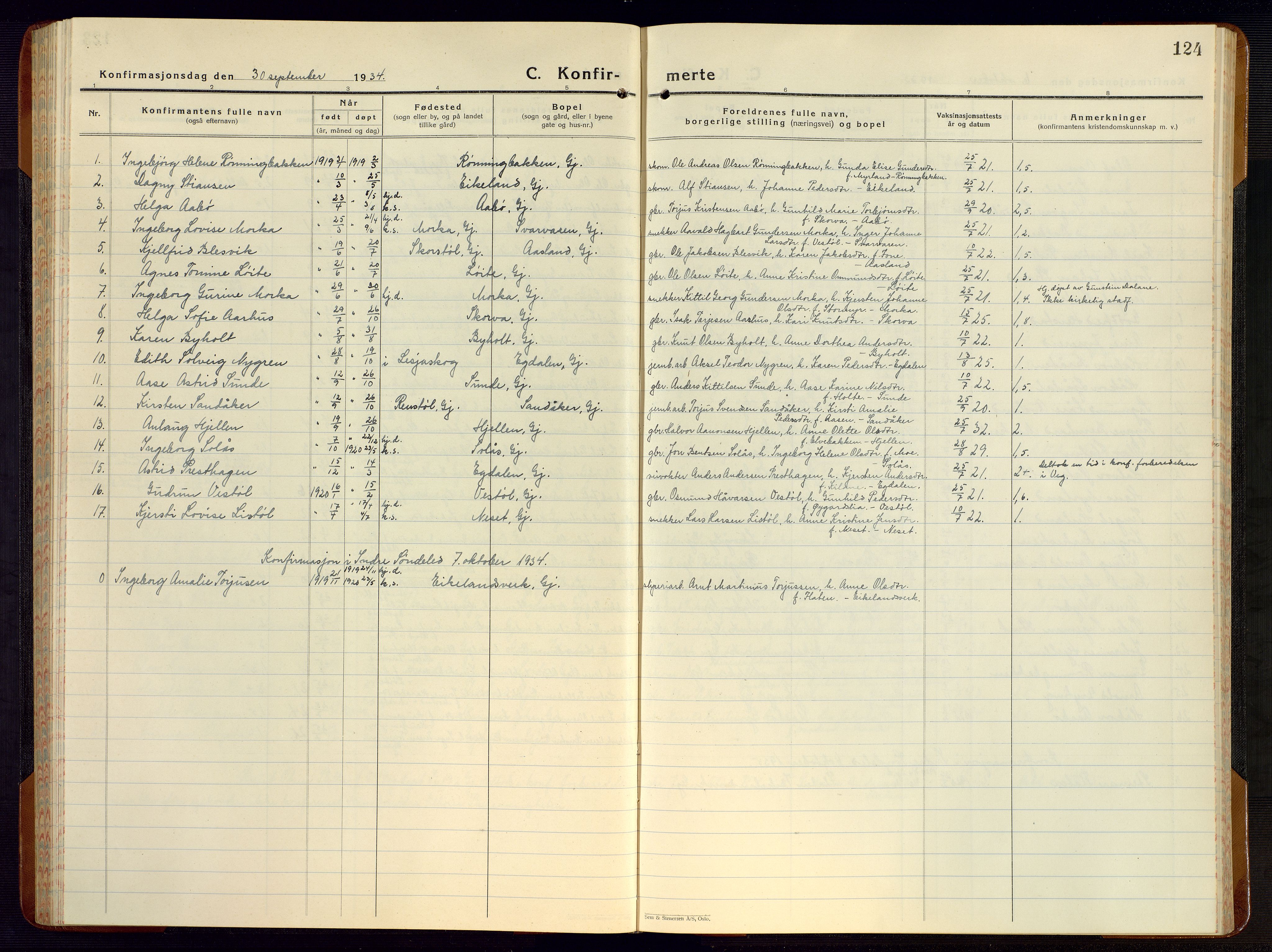 Gjerstad sokneprestkontor, AV/SAK-1111-0014/F/Fb/Fba/L0009: Klokkerbok nr. B 9, 1925-1946, s. 124