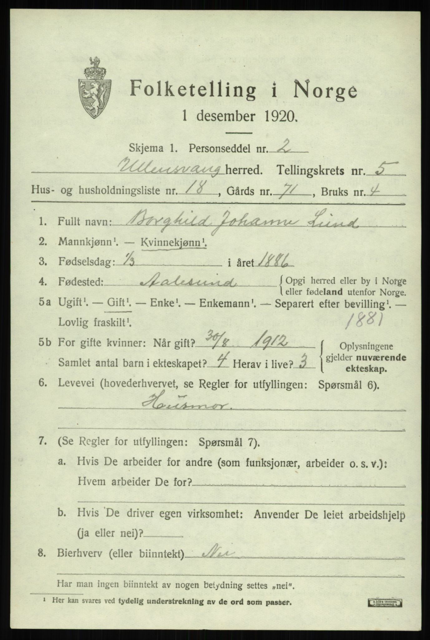 SAB, Folketelling 1920 for 1230 Ullensvang herred, 1920, s. 2554