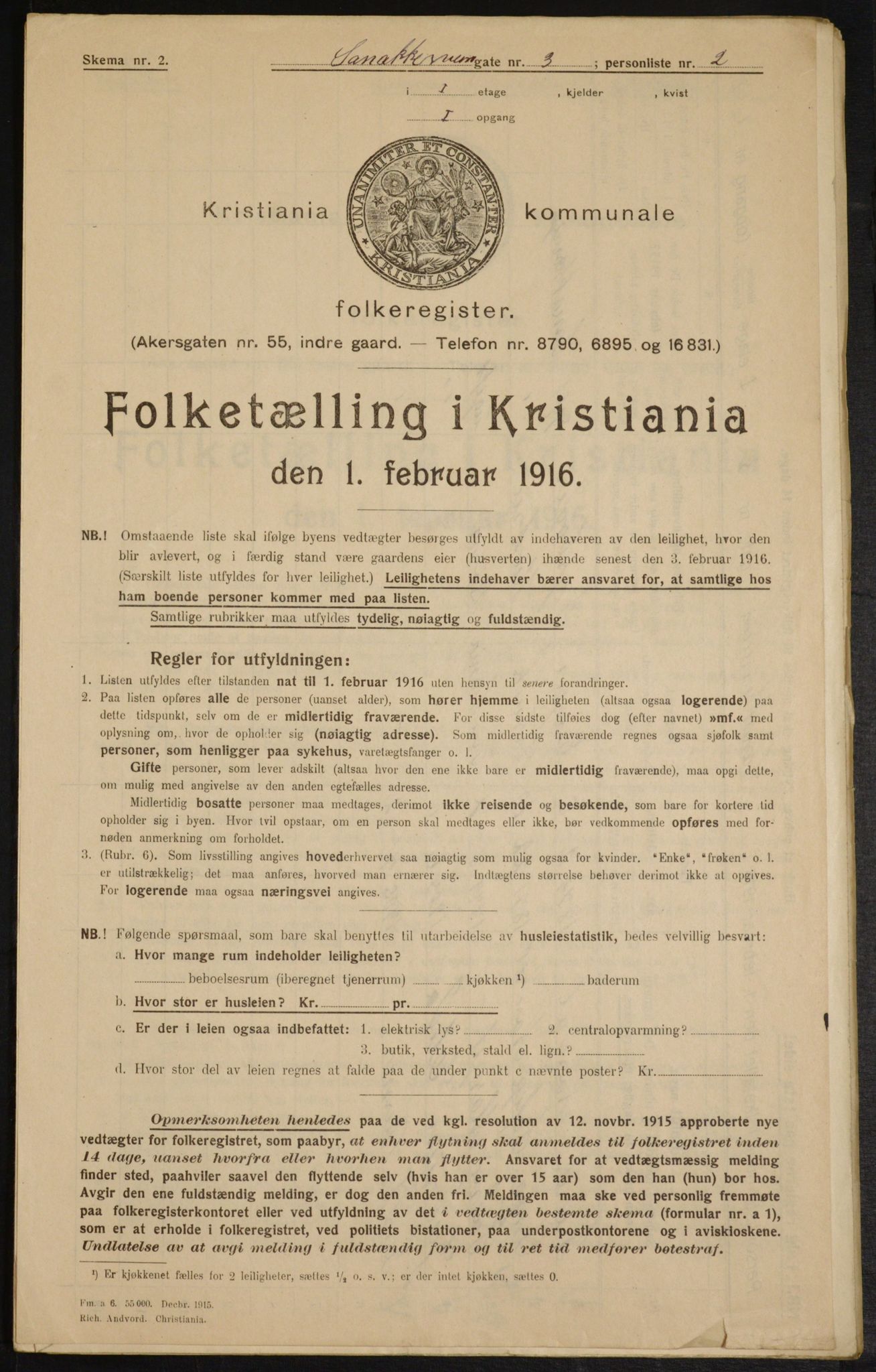 OBA, Kommunal folketelling 1.2.1916 for Kristiania, 1916, s. 88883