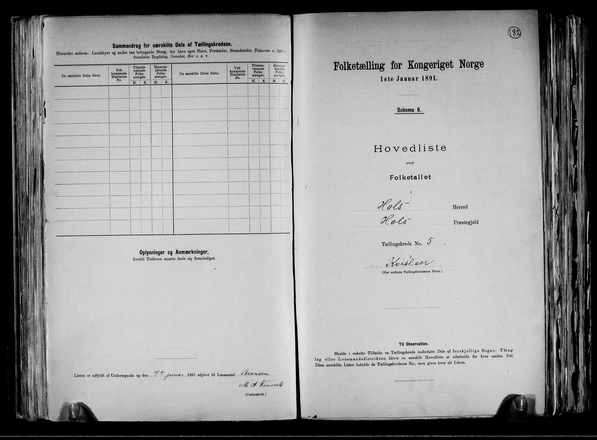 RA, Folketelling 1891 for 0620 Hol herred, 1891, s. 15