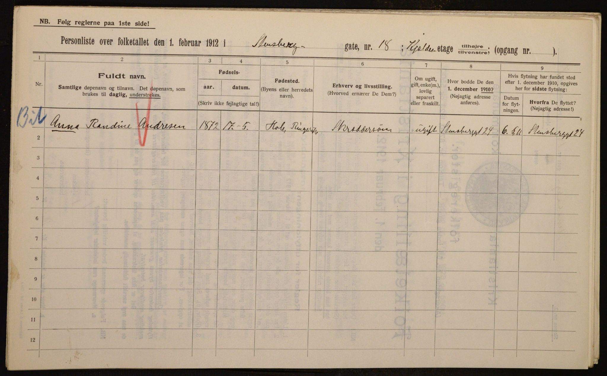 OBA, Kommunal folketelling 1.2.1912 for Kristiania, 1912, s. 101969