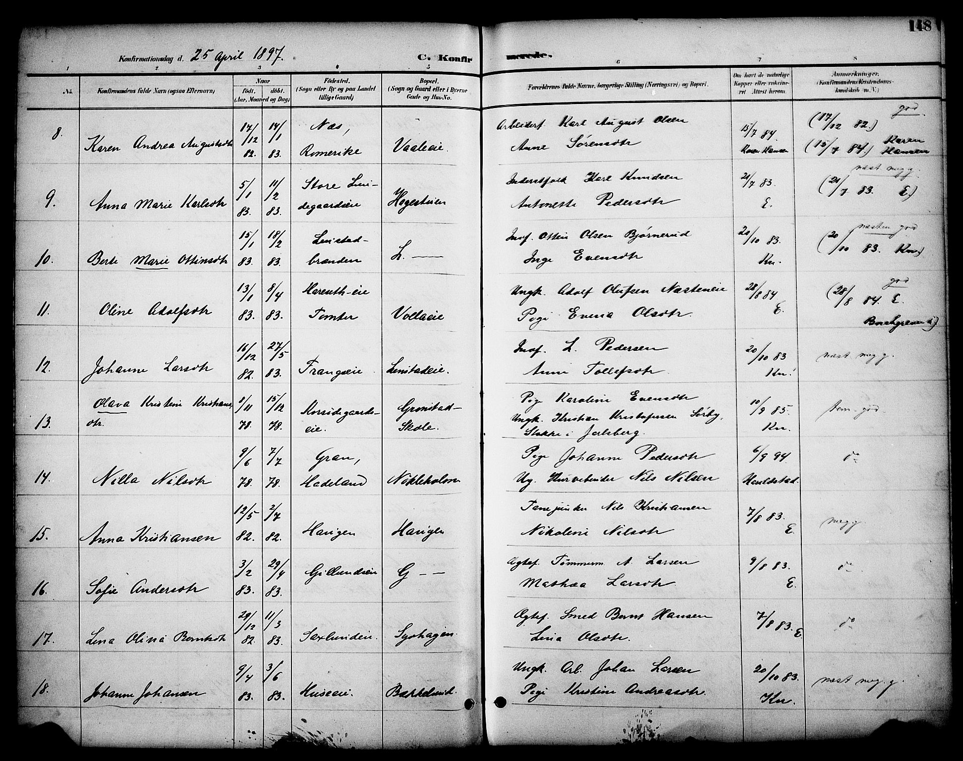 Stange prestekontor, AV/SAH-PREST-002/K/L0020: Ministerialbok nr. 20, 1894-1905, s. 148
