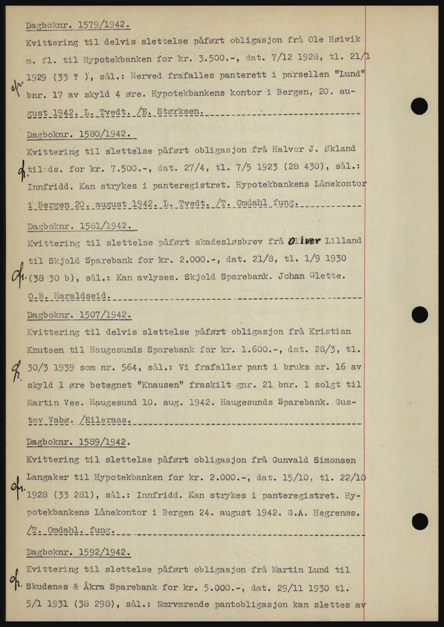 Karmsund sorenskriveri, SAST/A-100311/01/II/IIBBE/L0008: Pantebok nr. B 54, 1942-1943, Dagboknr: 1579/1942