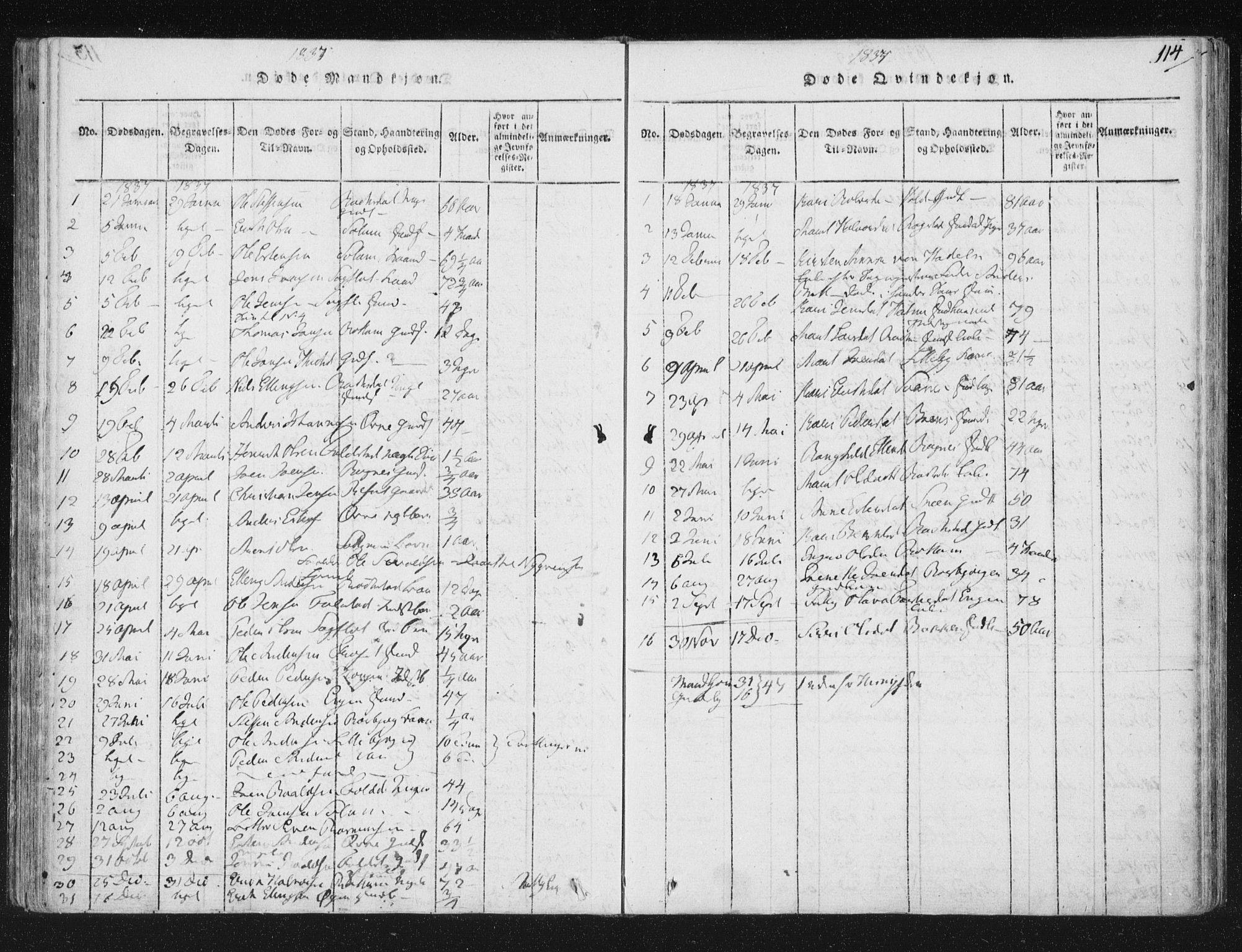 Ministerialprotokoller, klokkerbøker og fødselsregistre - Sør-Trøndelag, SAT/A-1456/687/L0996: Ministerialbok nr. 687A04, 1816-1842, s. 114