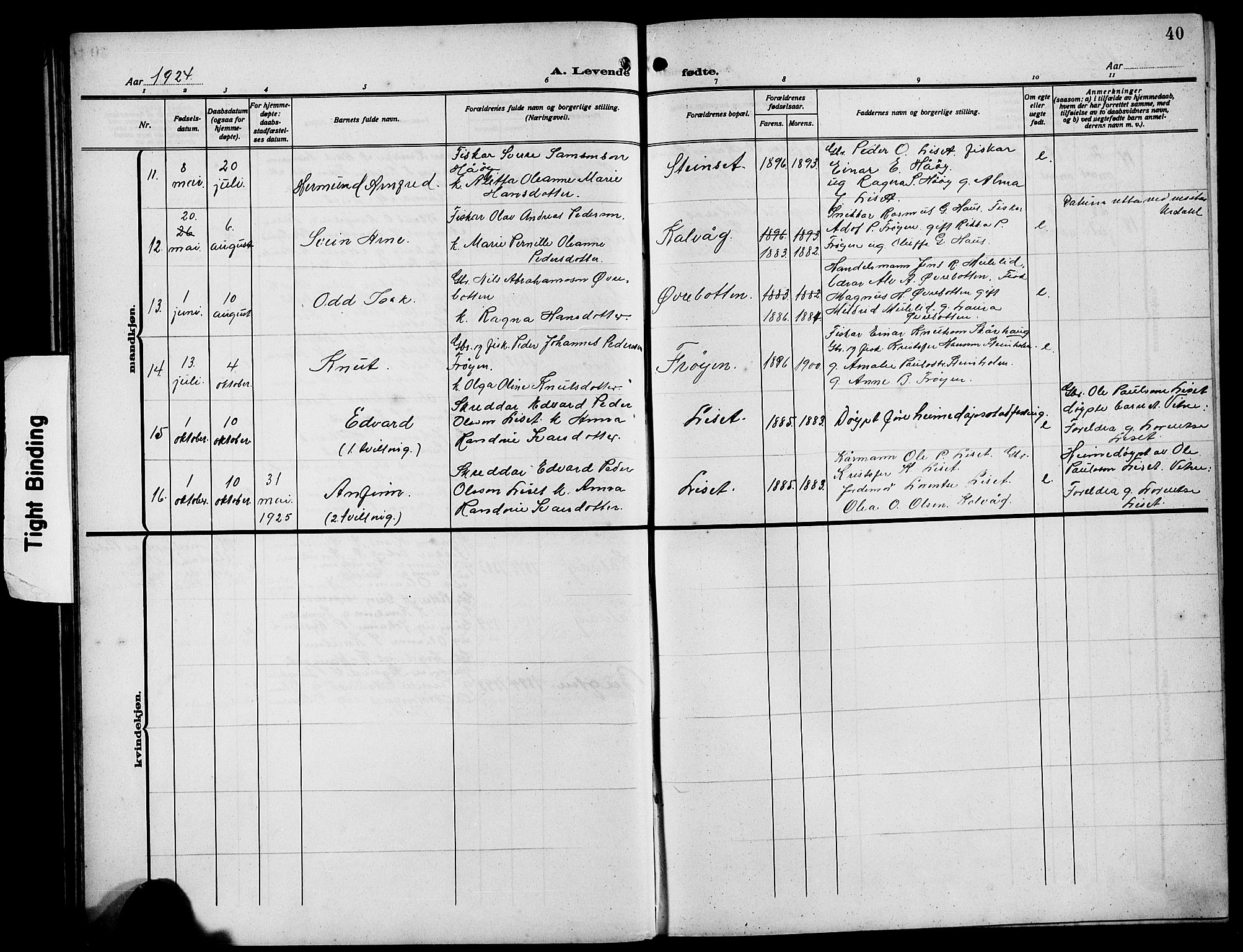 Bremanger sokneprestembete, AV/SAB-A-82201/H/Hab/Habb/L0001: Klokkerbok nr. B 1, 1906-1925, s. 40