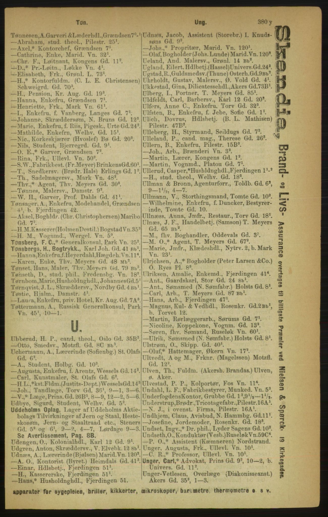 Kristiania/Oslo adressebok, PUBL/-, 1888, s. 380y
