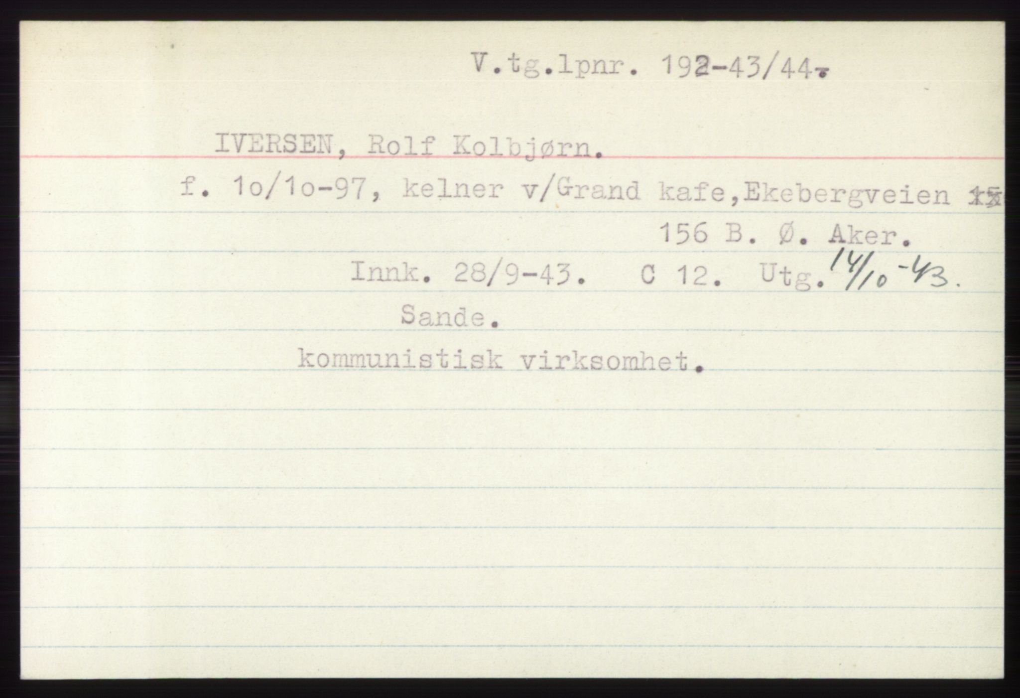 Statspolitiet - Hovedkontoret / Osloavdelingen, AV/RA-S-1329/C/Ck/Cke/L0003: Fangeregister; etternavn G - K, 1941-1945, s. 543