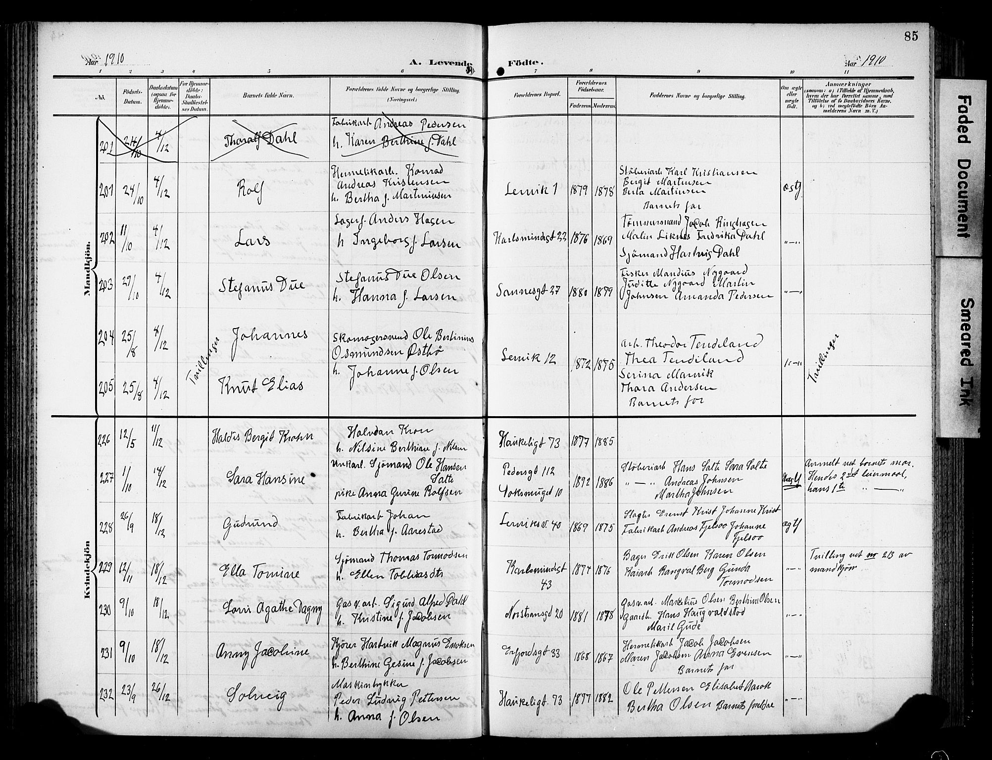 St. Johannes sokneprestkontor, AV/SAST-A-101814/001/30/30BB/L0006: Klokkerbok nr. B 6, 1907-1917, s. 85