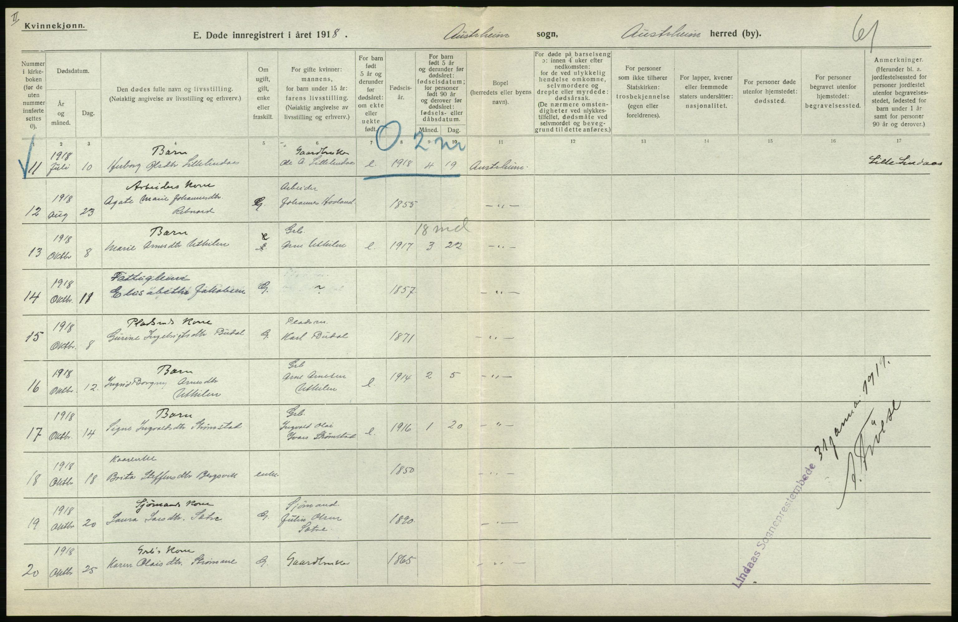 Statistisk sentralbyrå, Sosiodemografiske emner, Befolkning, AV/RA-S-2228/D/Df/Dfb/Dfbh/L0036: Hordaland fylke: Døde., 1918, s. 618