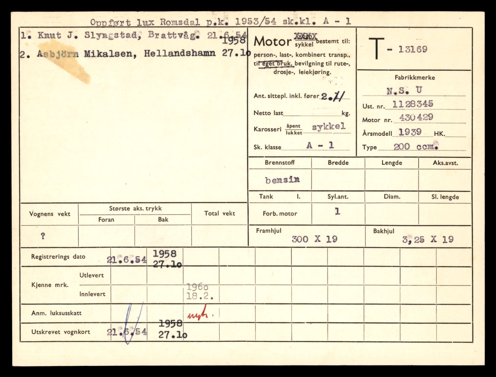 Møre og Romsdal vegkontor - Ålesund trafikkstasjon, AV/SAT-A-4099/F/Fe/L0037: Registreringskort for kjøretøy T 13031 - T 13179, 1927-1998, s. 2660