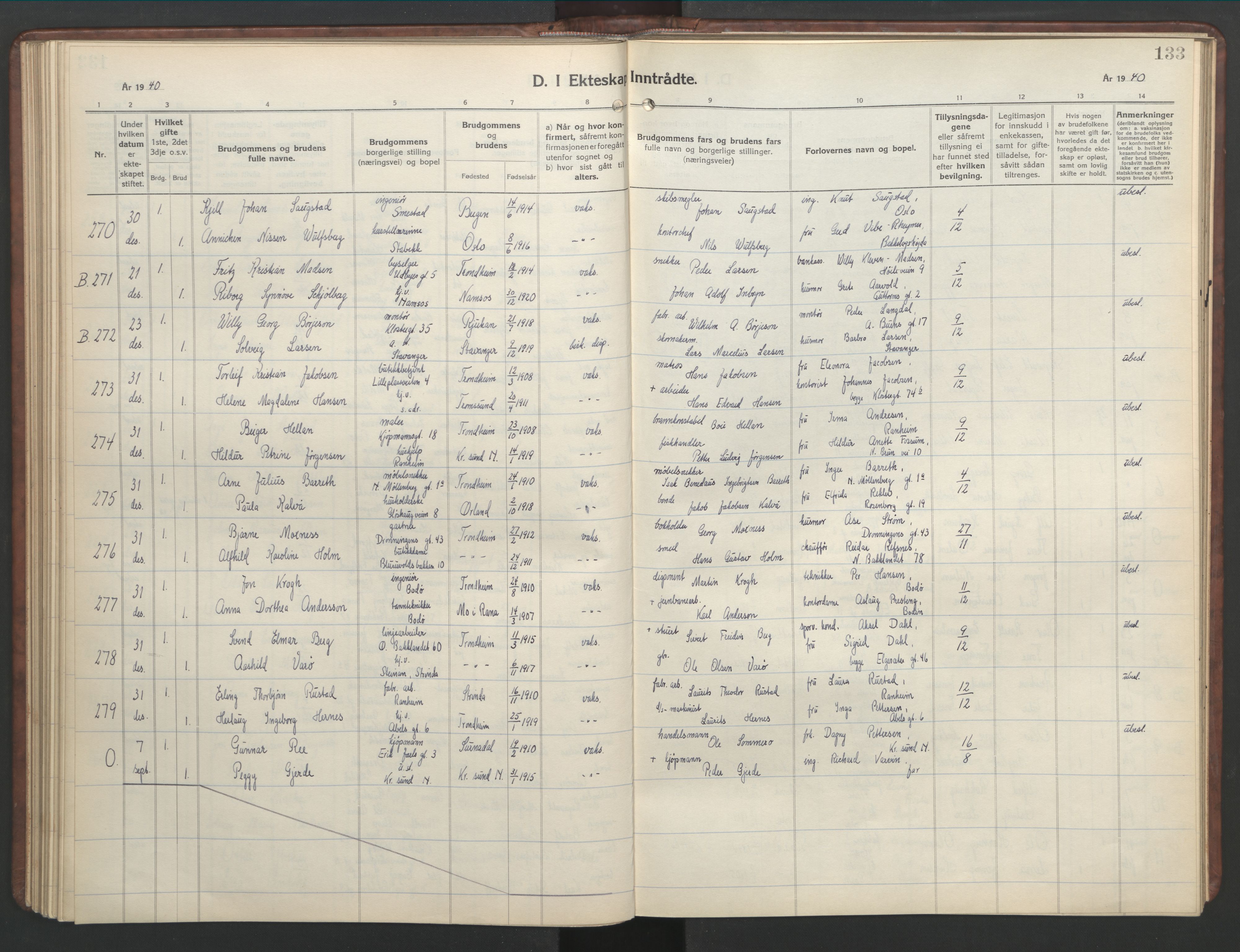 Ministerialprotokoller, klokkerbøker og fødselsregistre - Sør-Trøndelag, AV/SAT-A-1456/601/L0101: Klokkerbok nr. 601C19, 1935-1946, s. 133