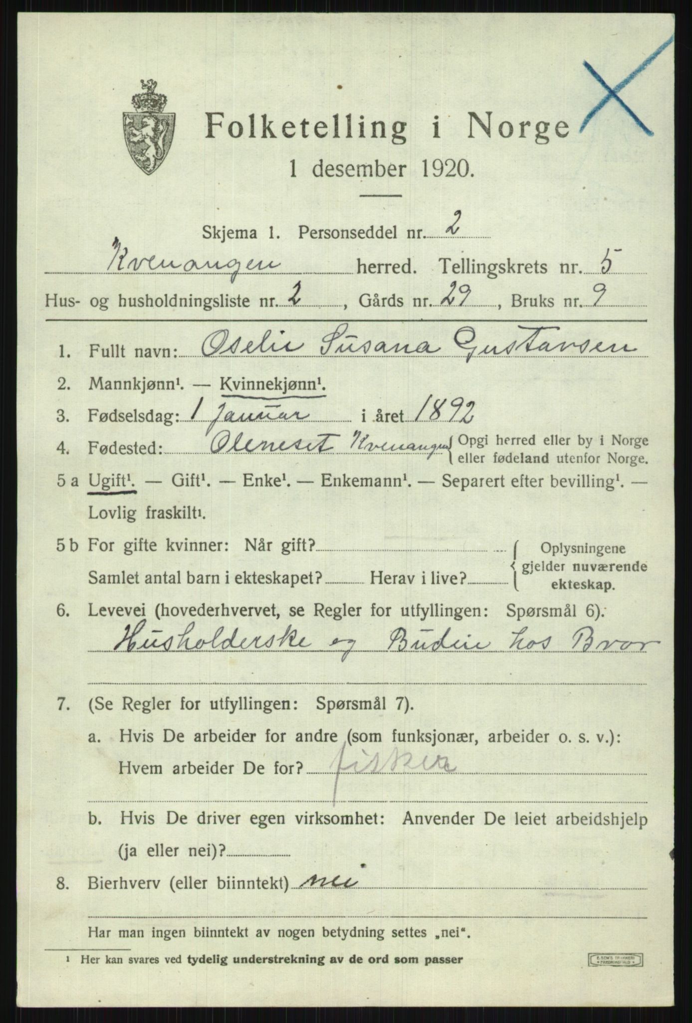 SATØ, Folketelling 1920 for 1943 Kvænangen herred, 1920, s. 3084