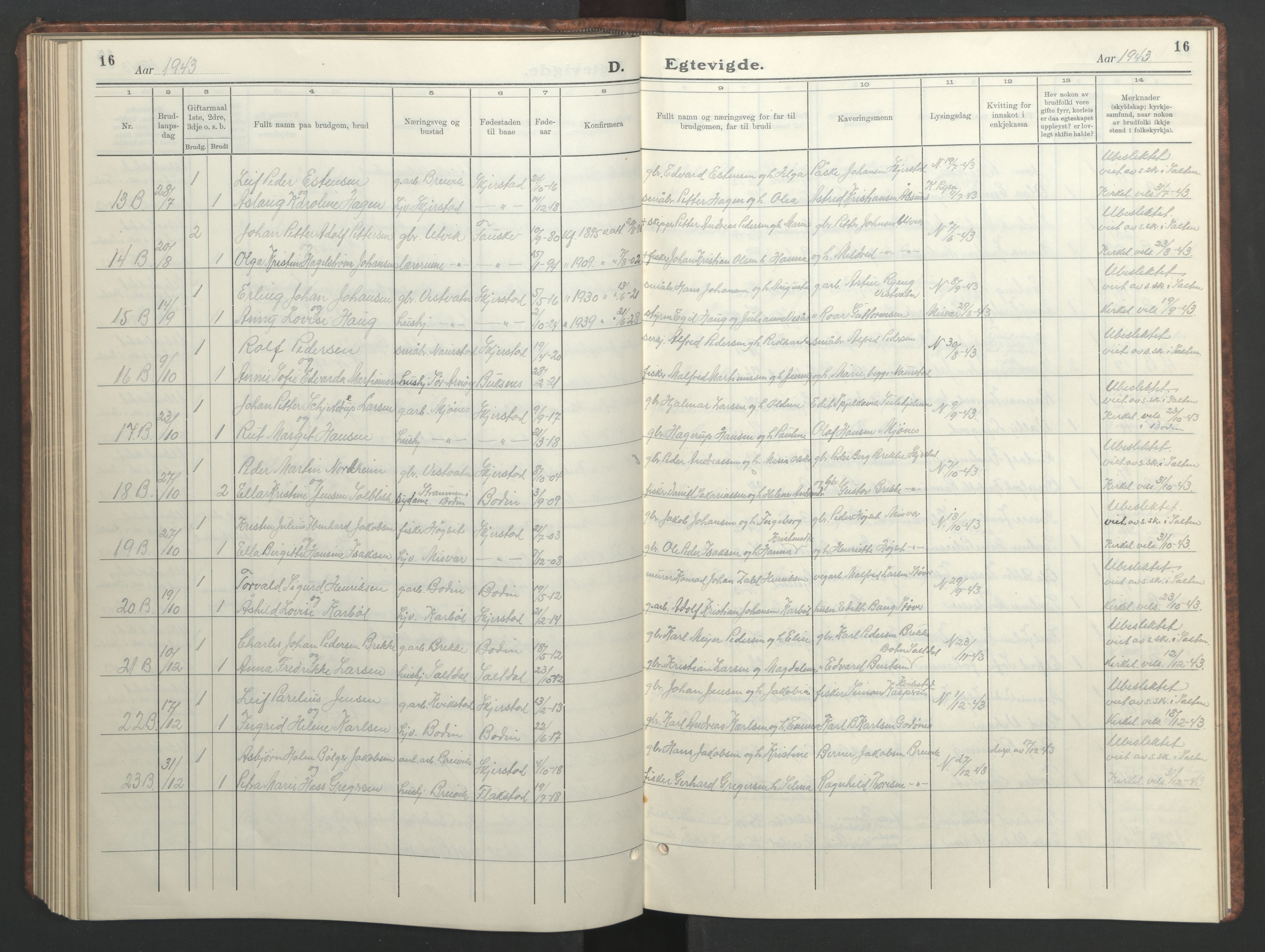 Ministerialprotokoller, klokkerbøker og fødselsregistre - Nordland, AV/SAT-A-1459/852/L0758: Klokkerbok nr. 852C09, 1935-1952, s. 16