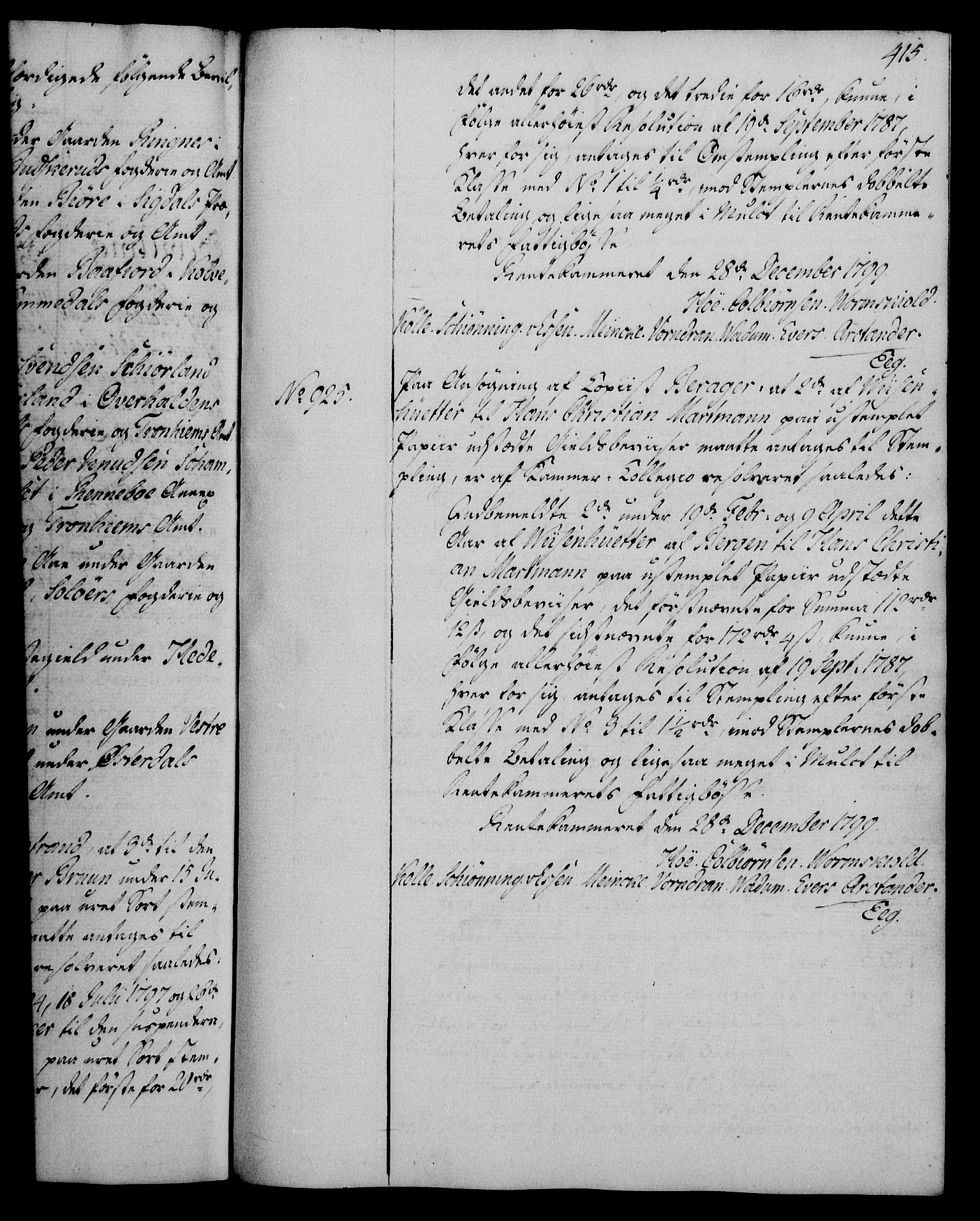 Rentekammeret, Kammerkanselliet, RA/EA-3111/G/Gg/Gga/L0016: Norsk ekspedisjonsprotokoll med register (merket RK 53.16), 1794-1800, s. 415