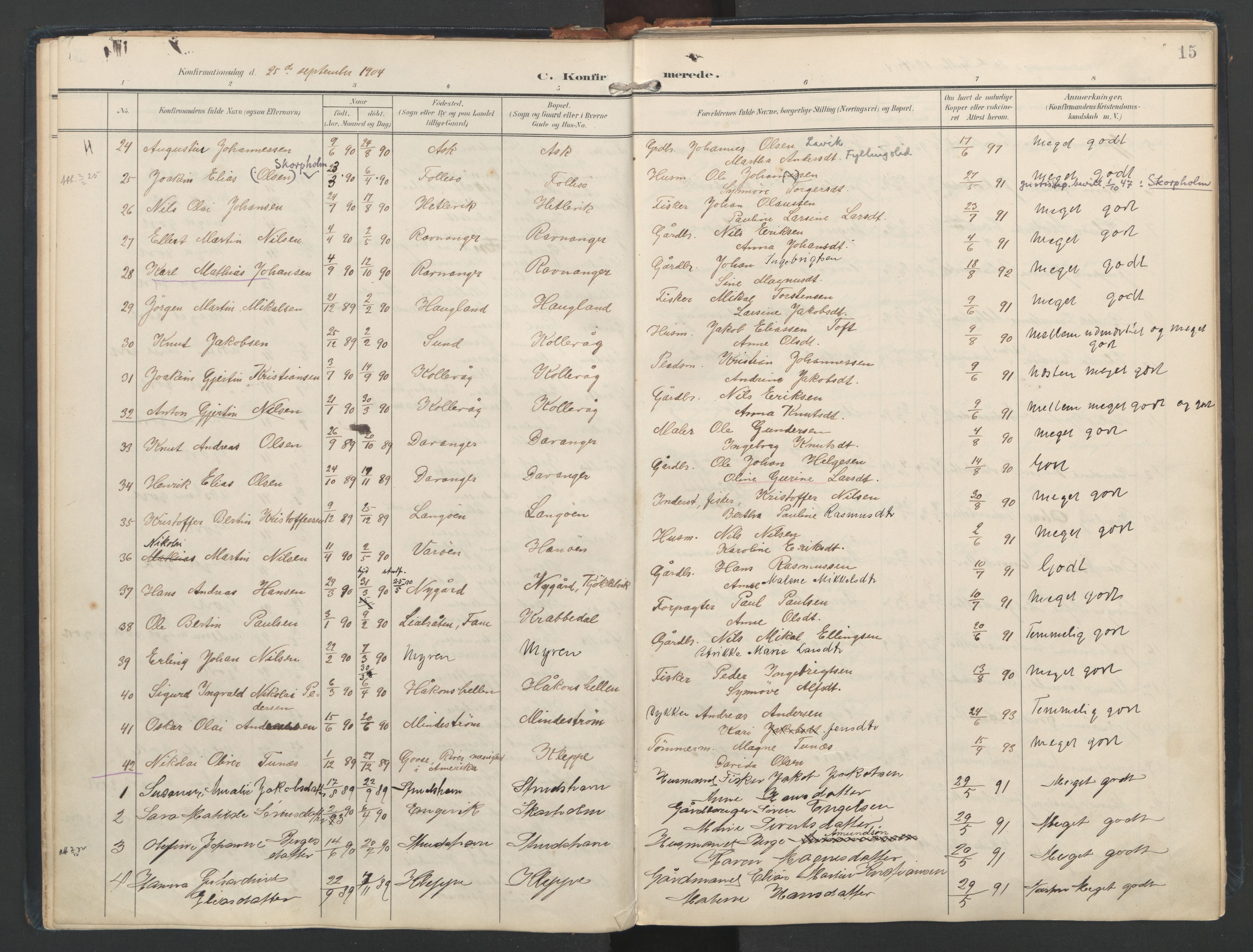 Askøy Sokneprestembete, AV/SAB-A-74101/H/Ha/Haa/Haad/L0001: Ministerialbok nr. D 1, 1902-1916, s. 15