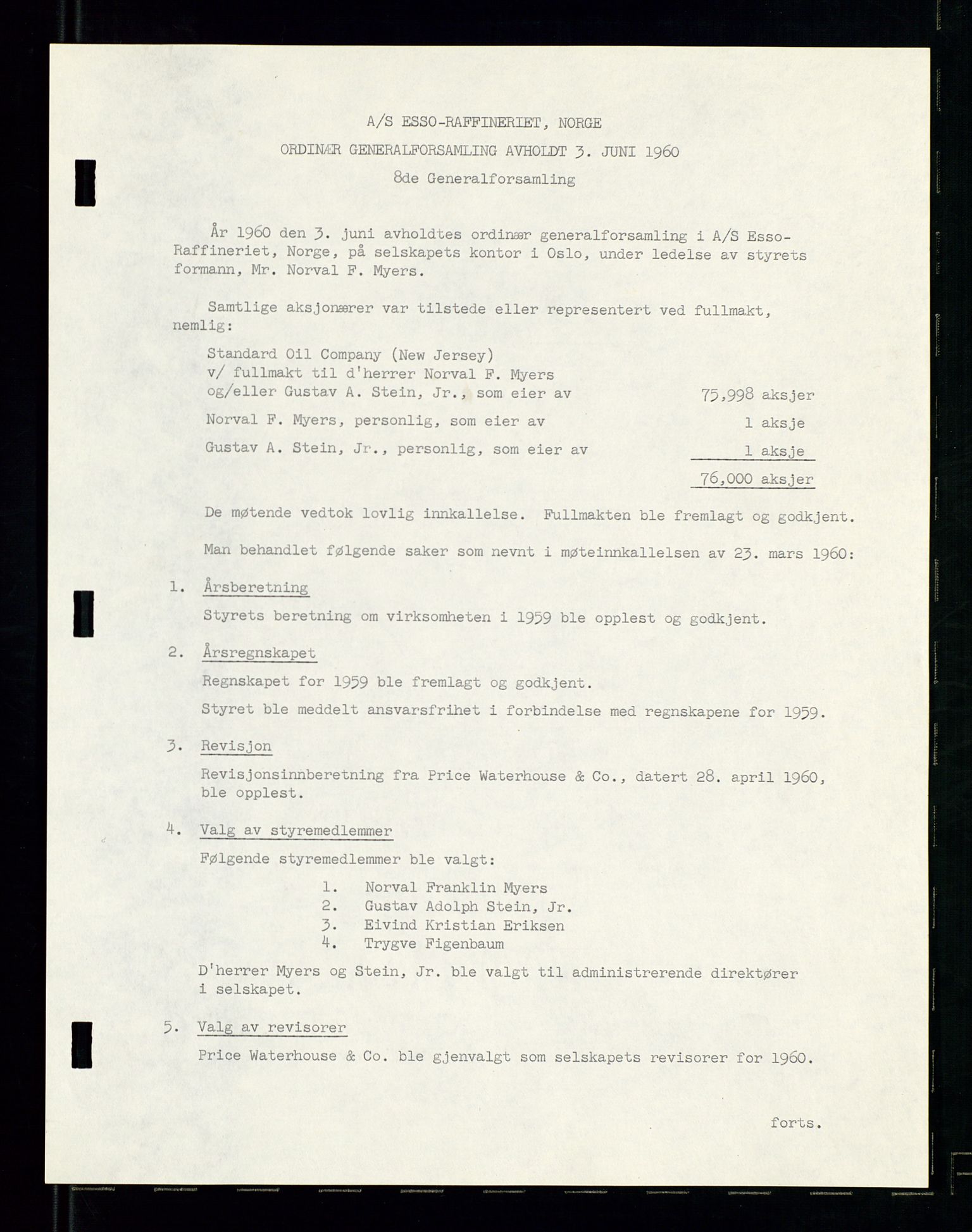 PA 1537 - A/S Essoraffineriet Norge, AV/SAST-A-101957/A/Aa/L0001/0002: Styremøter / Shareholder meetings, board meetings, by laws (vedtekter), 1957-1960, s. 29
