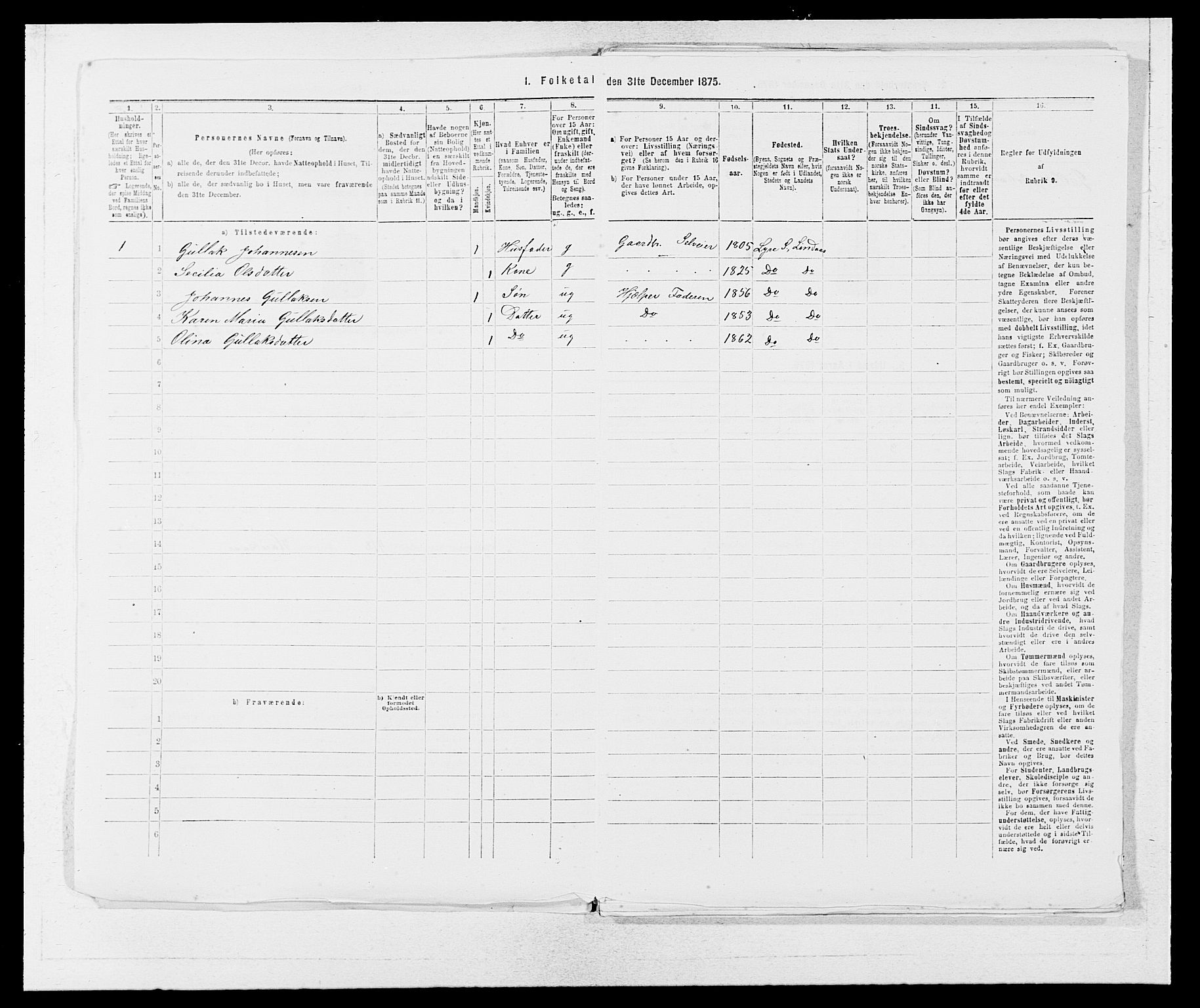 SAB, Folketelling 1875 for 1263P Lindås prestegjeld, 1875, s. 1278