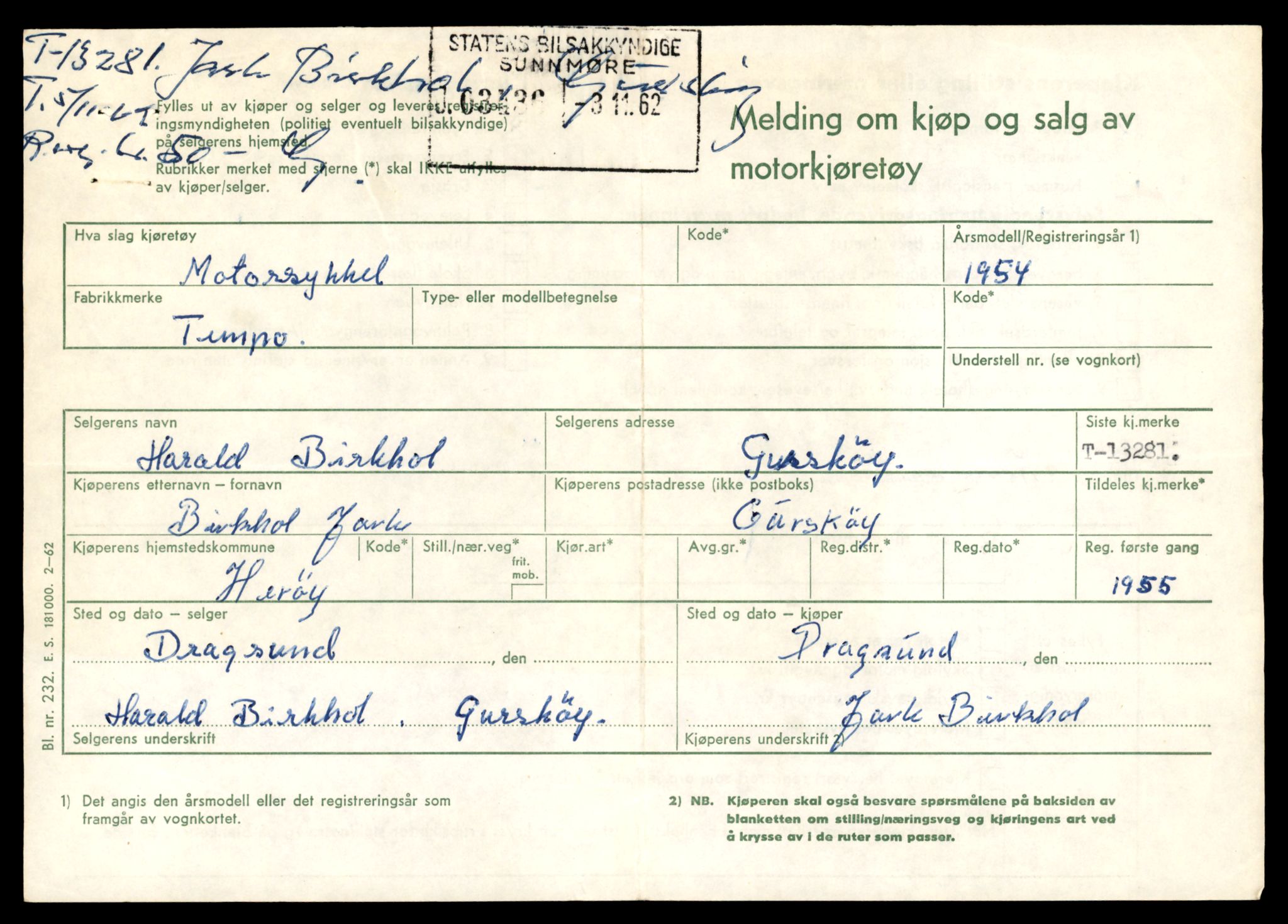 Møre og Romsdal vegkontor - Ålesund trafikkstasjon, SAT/A-4099/F/Fe/L0038: Registreringskort for kjøretøy T 13180 - T 13360, 1927-1998, s. 1673