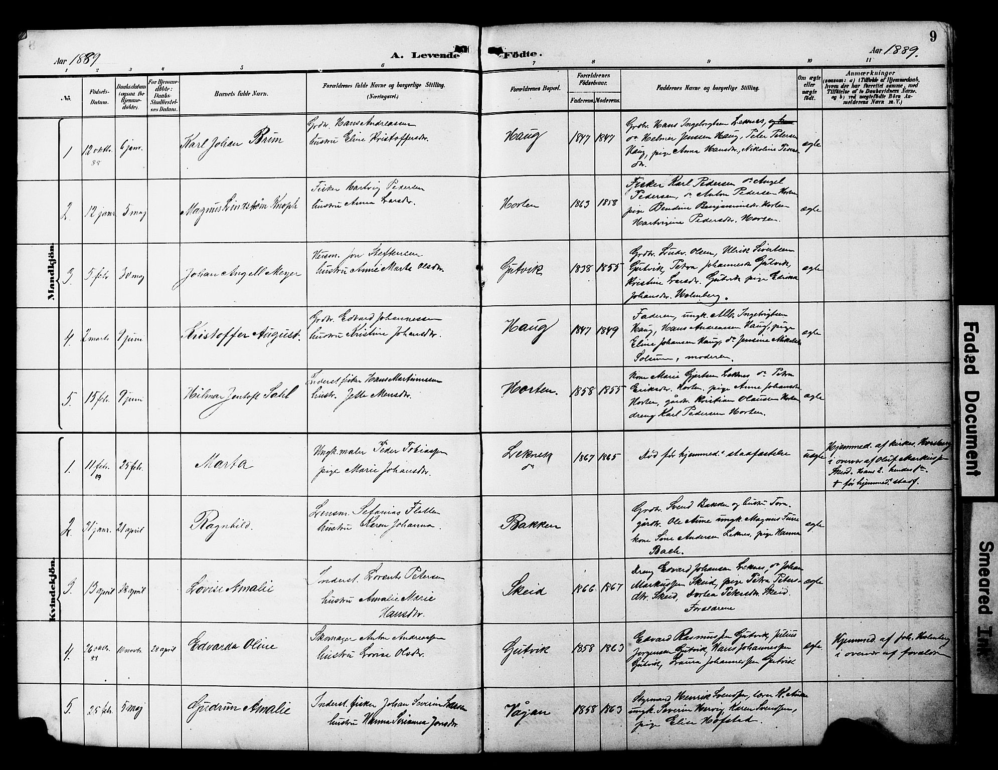 Ministerialprotokoller, klokkerbøker og fødselsregistre - Nord-Trøndelag, AV/SAT-A-1458/788/L0701: Klokkerbok nr. 788C01, 1888-1913, s. 9
