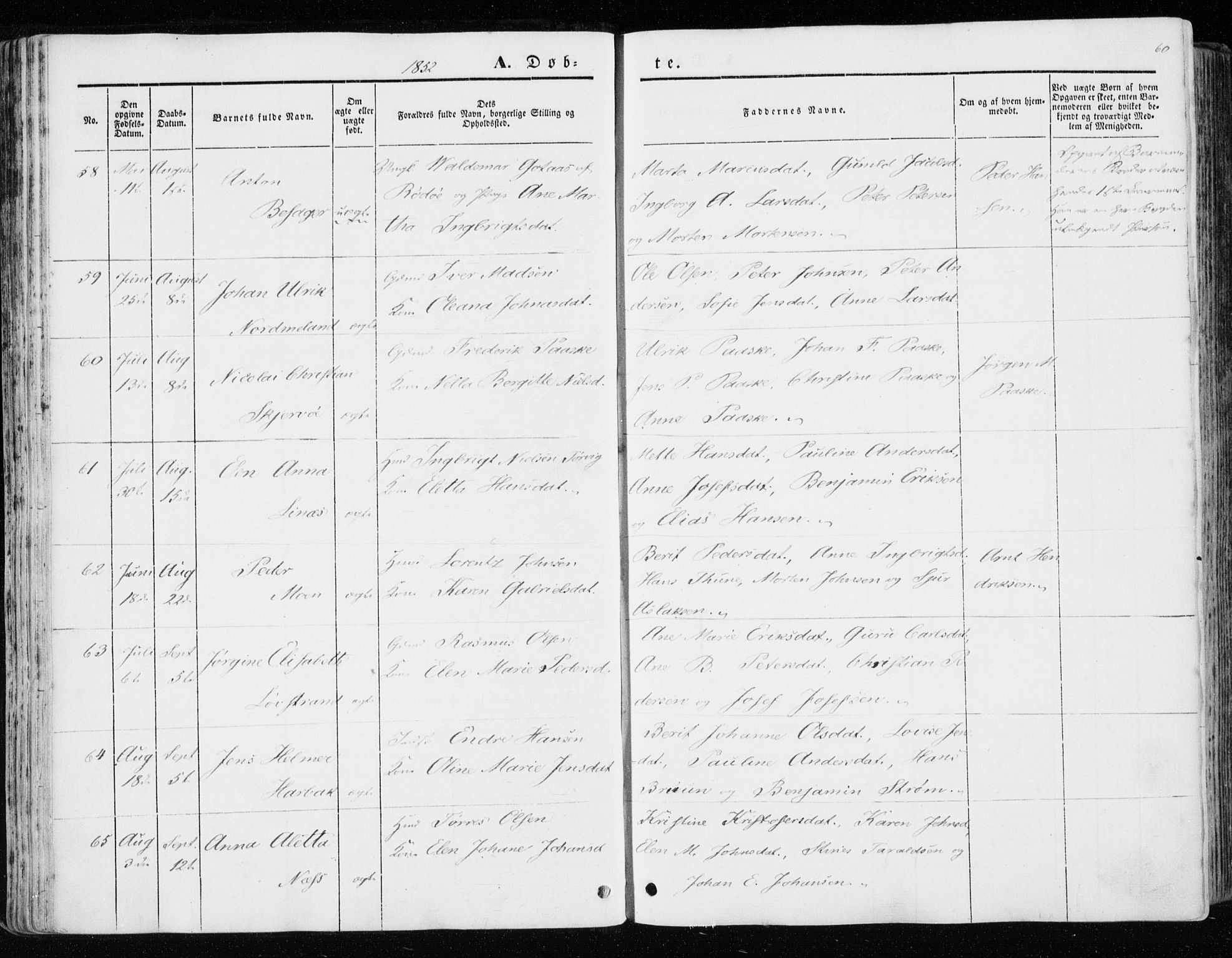Ministerialprotokoller, klokkerbøker og fødselsregistre - Sør-Trøndelag, SAT/A-1456/657/L0704: Ministerialbok nr. 657A05, 1846-1857, s. 60